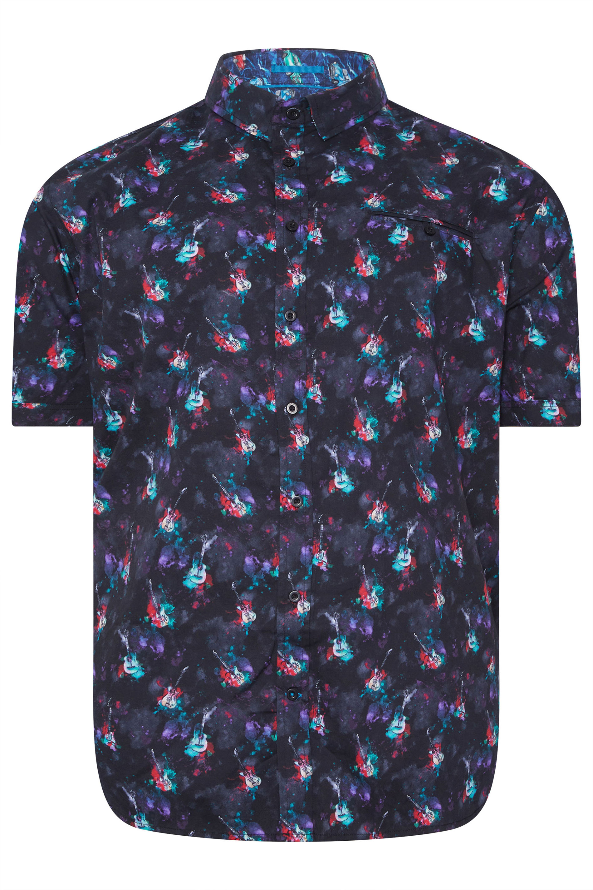 D555 Big & Tall Black Guitar Print Shirt | BadRhino 3