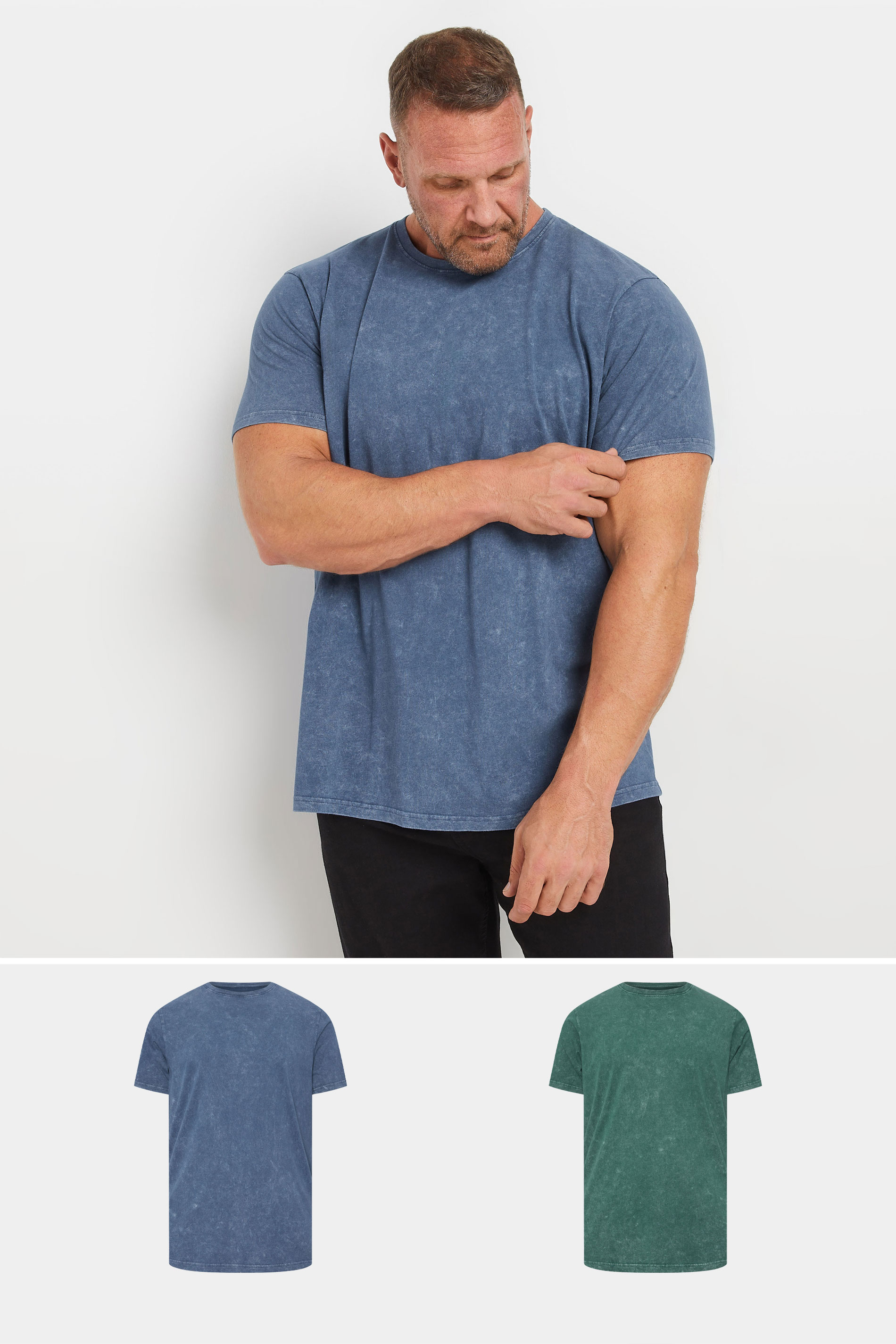 BadRhino Big & Tall 2 PACK Blue & Green Acid Wash T-Shirts | BadRhino 1