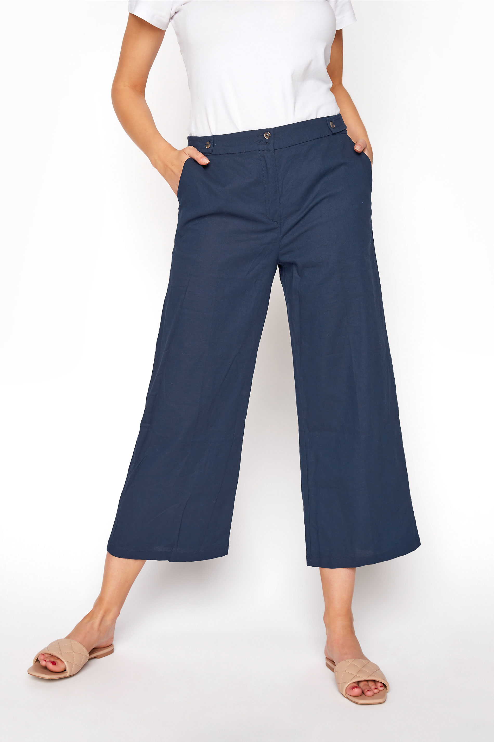 Navy Natural Blend Wide Leg Culottes | Long Tall Sally 2