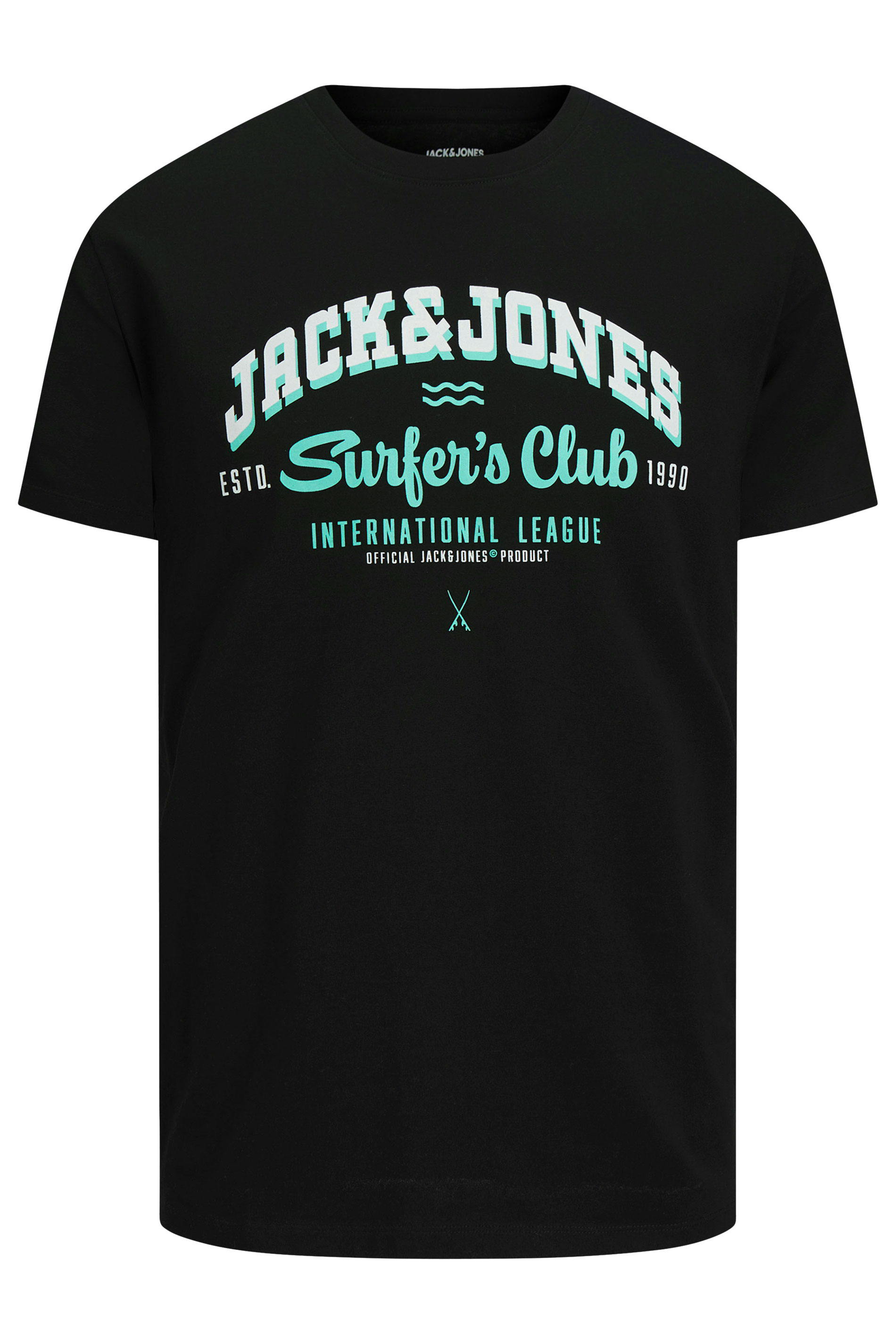 JACK & JONES Big & Tall Black 'Surfer's Club' Printed T-Shirt | BadRhino 3