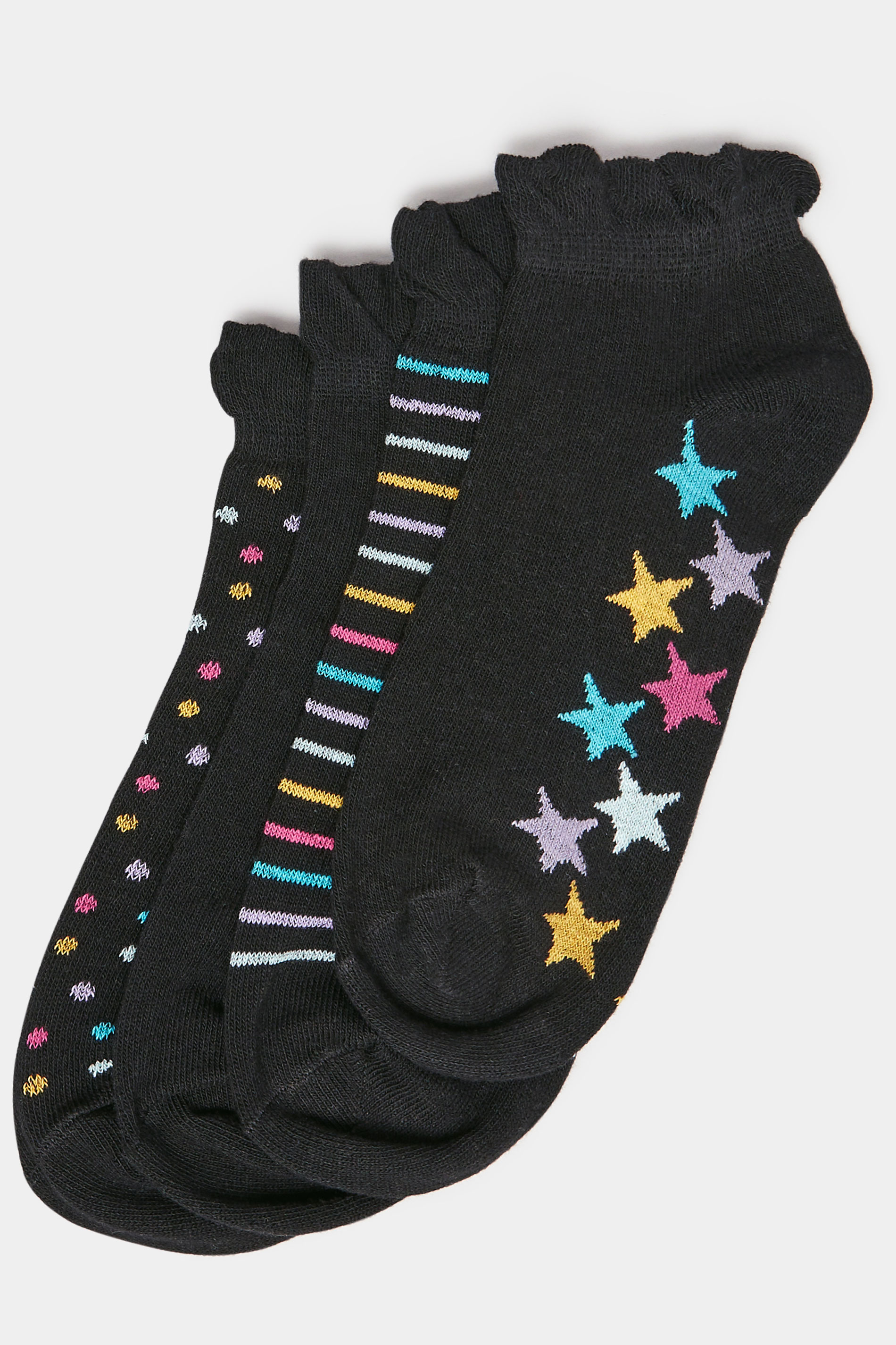 YOURS 4 PACK Curve Black Mixed Pattern Trainer Liner Socks | Yours Clothing 3