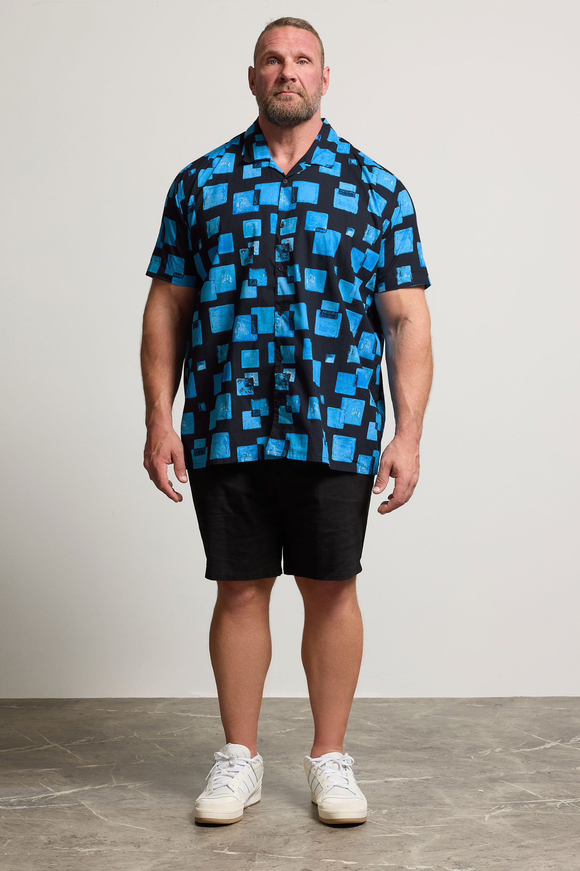 BadRhino BIg & Tall Navy Blue Square Print Peached Short Sleeve Shirt | BadRhino 3