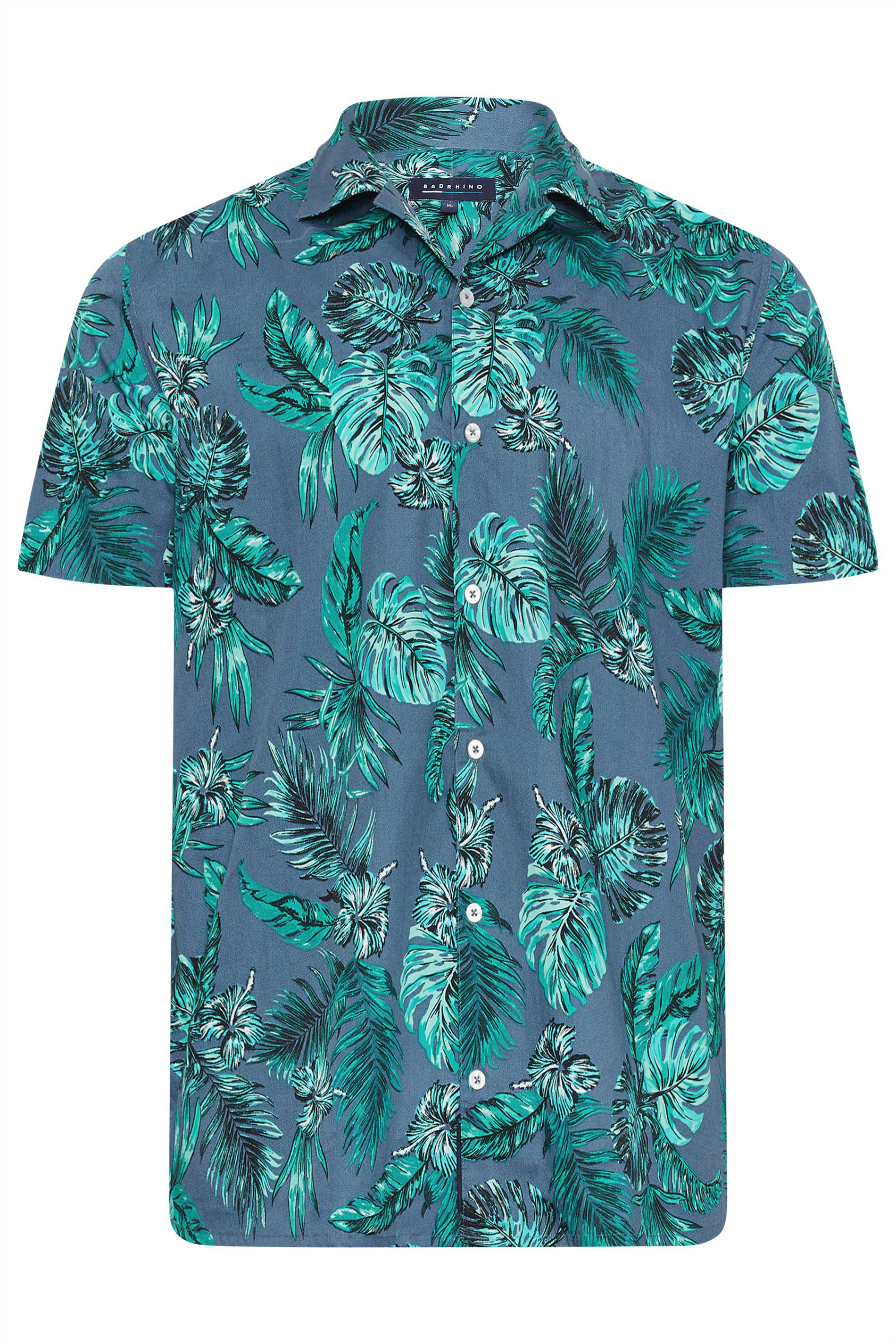 BadRhino Big & Tall Navy Blue Leaf Print Shirt | BadRhino 3