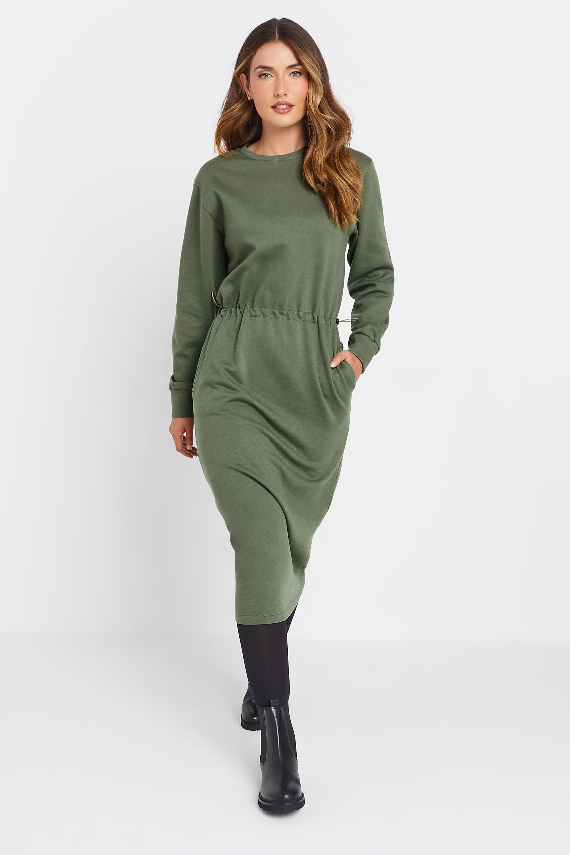 LTS Tall Women's Khaki Green Sweatshirt Midi Dress | Long Tall Sally 1