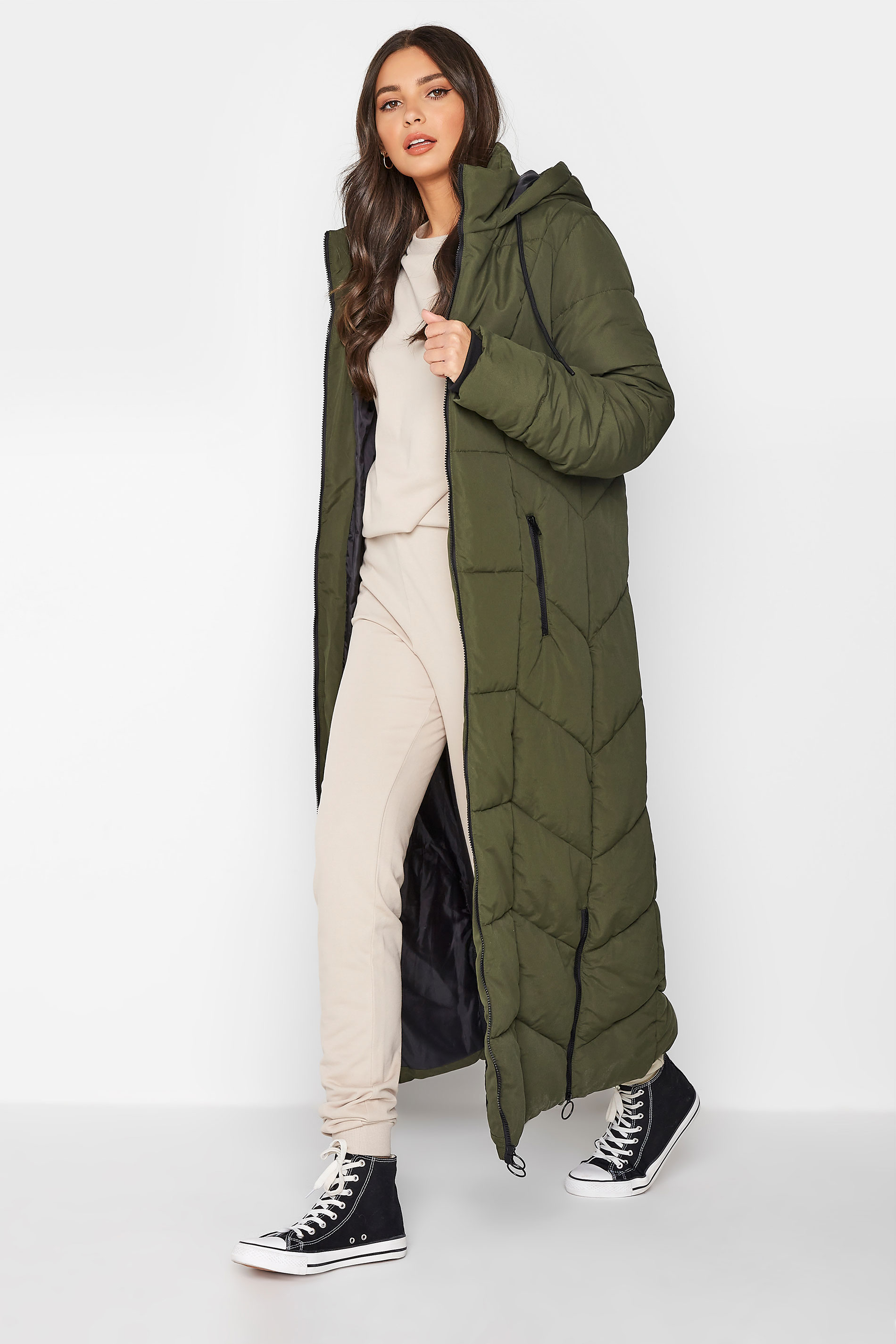 Tall Women's Khaki Green Longline Puffer Coat | Long Tall Sally 2