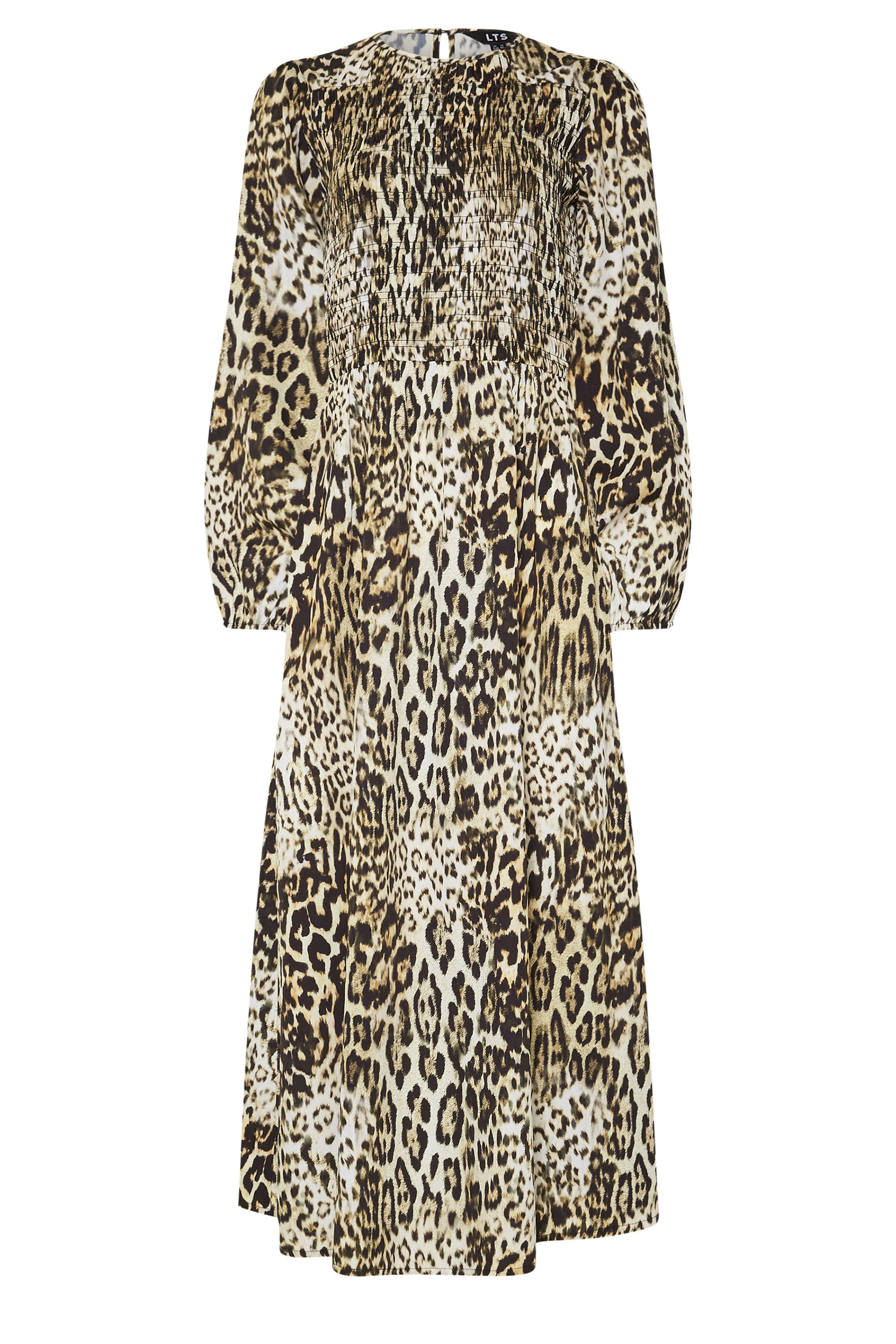 LTS Tall Natural Brown Animal Print Shirred Midaxi Dress | Long Tall Sally 5