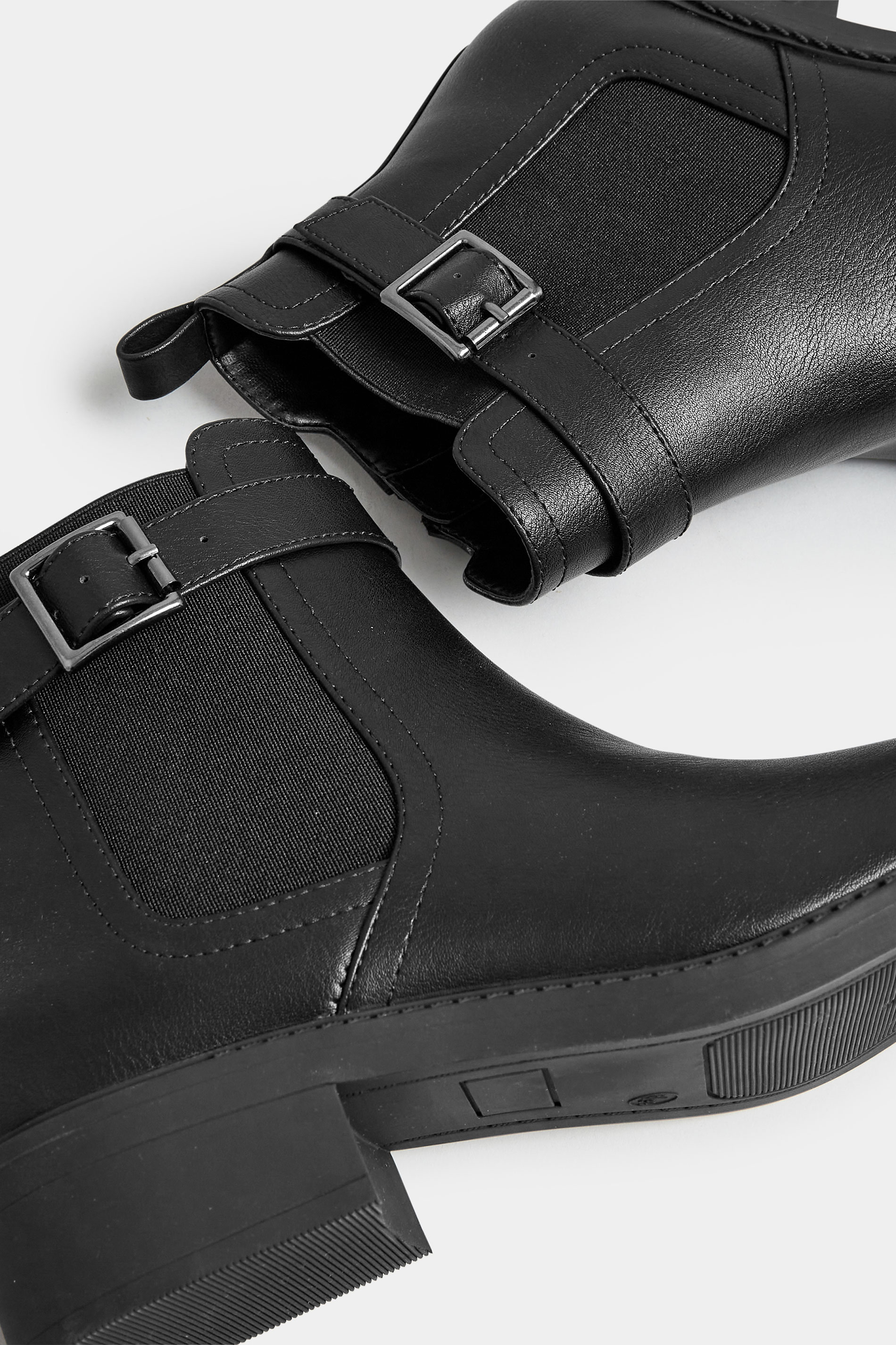 Black Buckle Faux Leather Ankle Boots In Wide E Fit & Extra Wide EEE Fit | Yours Clothing 5