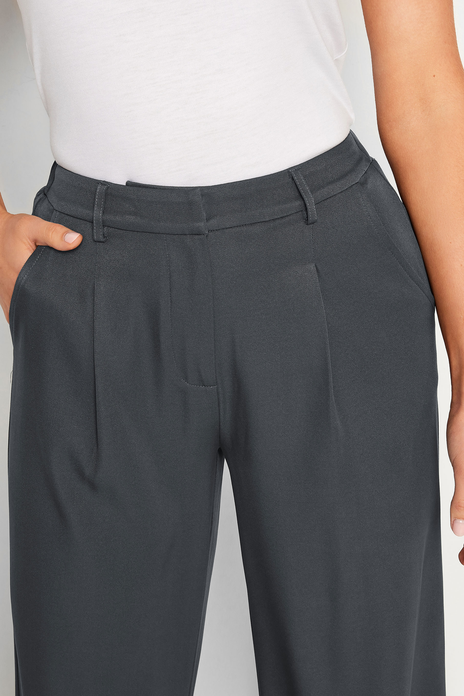 LTS Tall Womens Grey Tailored Wide Leg Trousers | Long Tall Sally 4