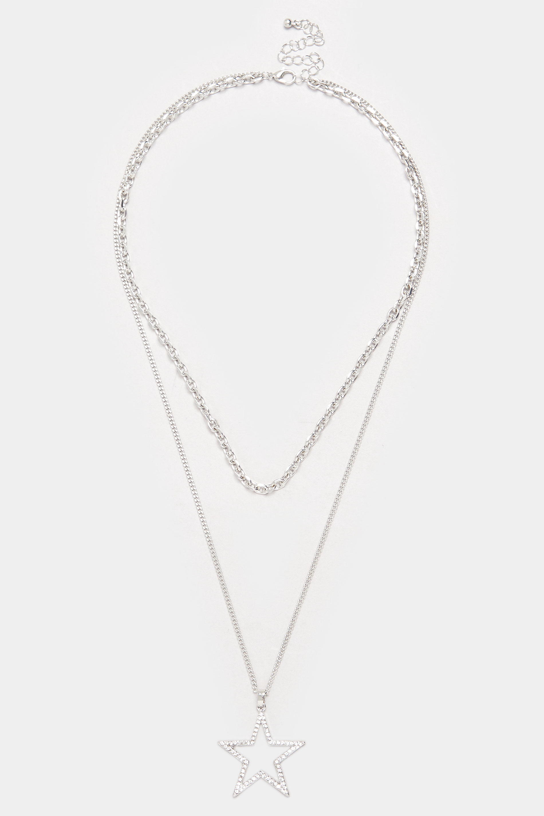 Silver Tone Double Layer Star Pendant Necklace | Yours Clothing  2