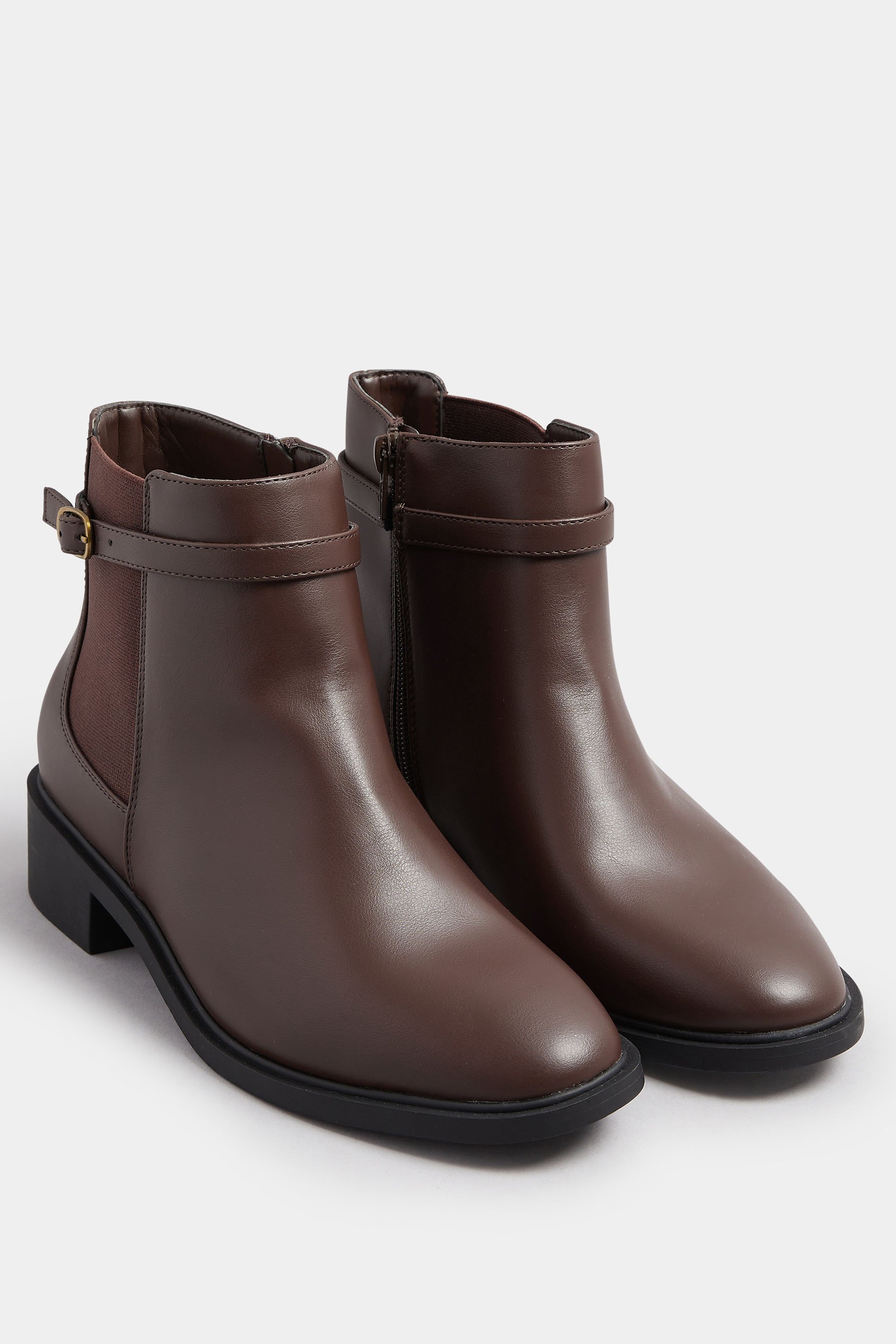 Black Faux Leather Buckle Stretch Ankle Boots In Wide E Fit & Extra Wide EEE Fit | Yours Clothing 2