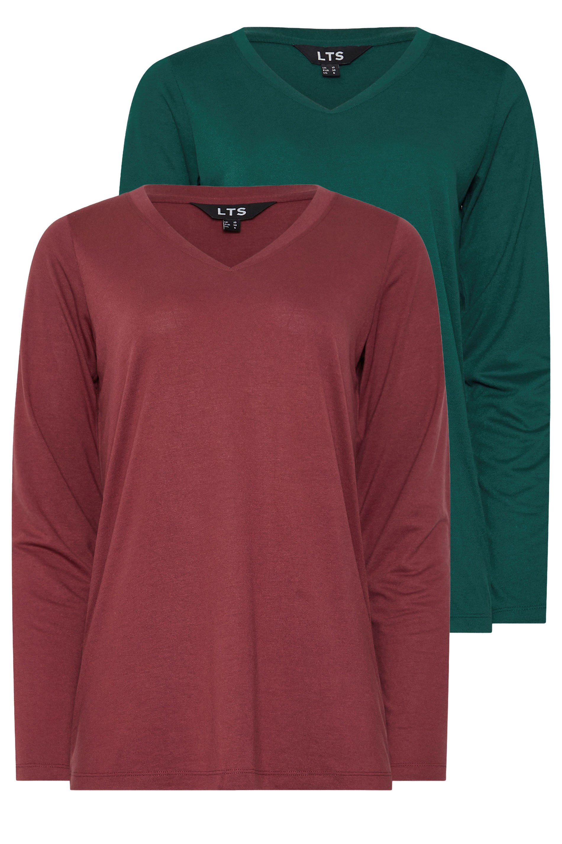 LTS PREMIUM Tall 2 PACK Burgundy Red & Green V-Neck Tops | Long Tall Sally 7