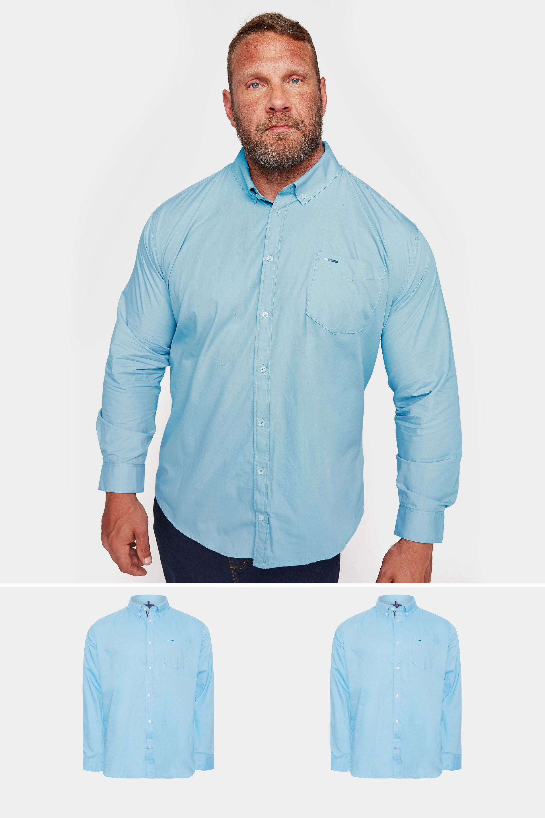 BadRhino Big & Tall Light Blue 2 PACK Long Sleeve Oxford Shirts | BadRhino 1