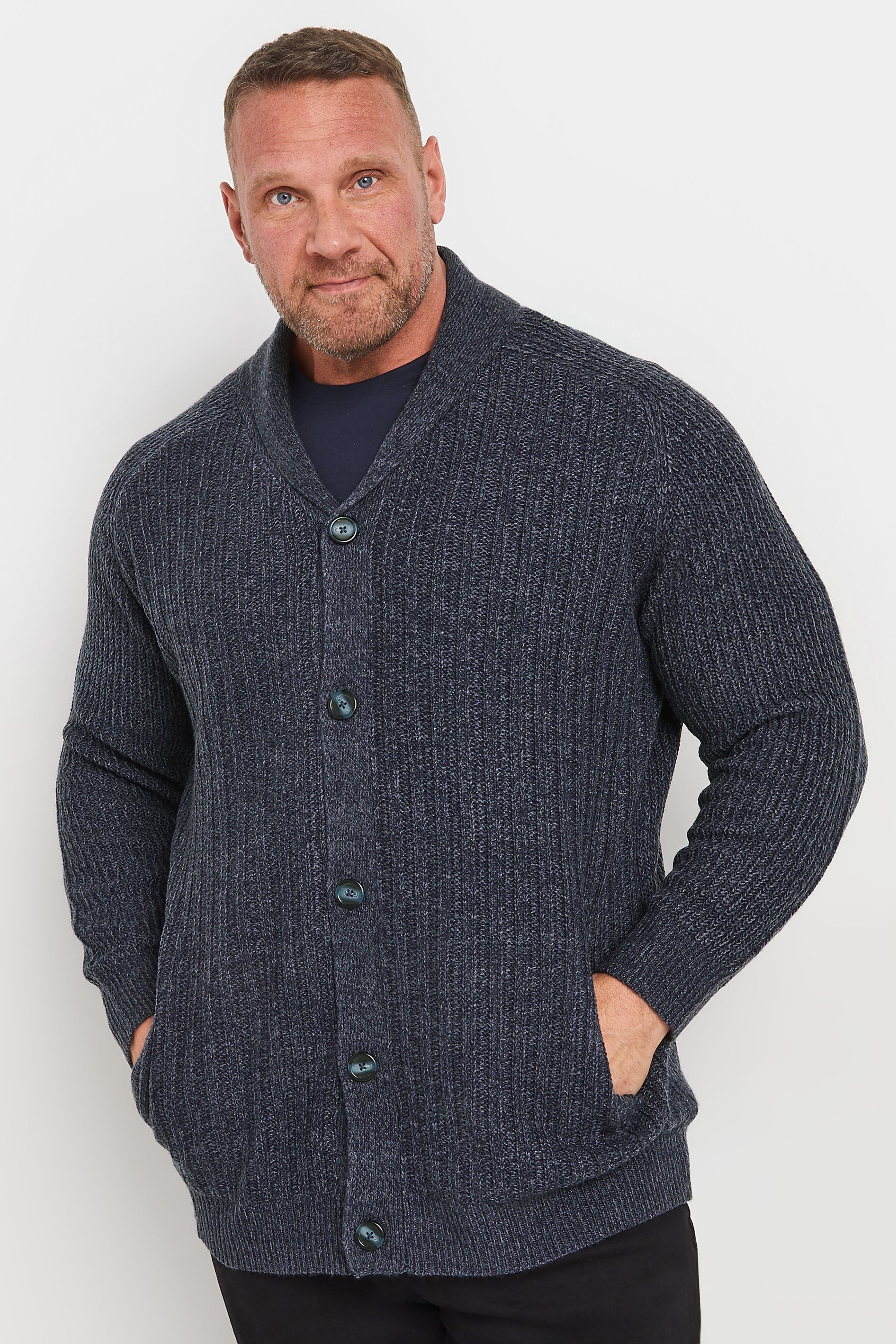 BadRhino Big & Tall Navy Blue Knitted Shawl Cardigan | BadRhino 1