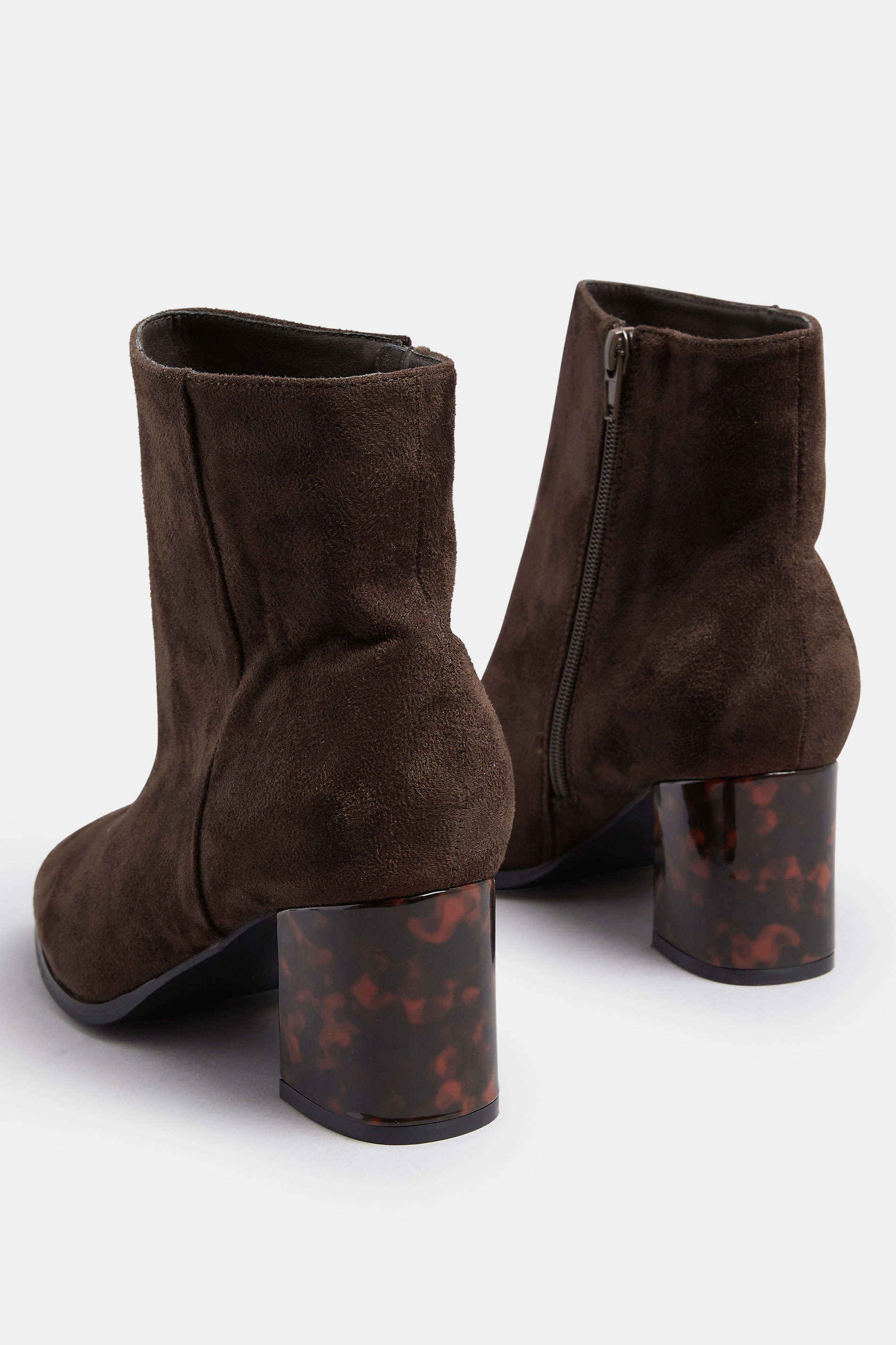 Chocolate Brown Tortoiseshell Block Heel Boots In Extra Wide EEE Fit | Yours Clothing 5