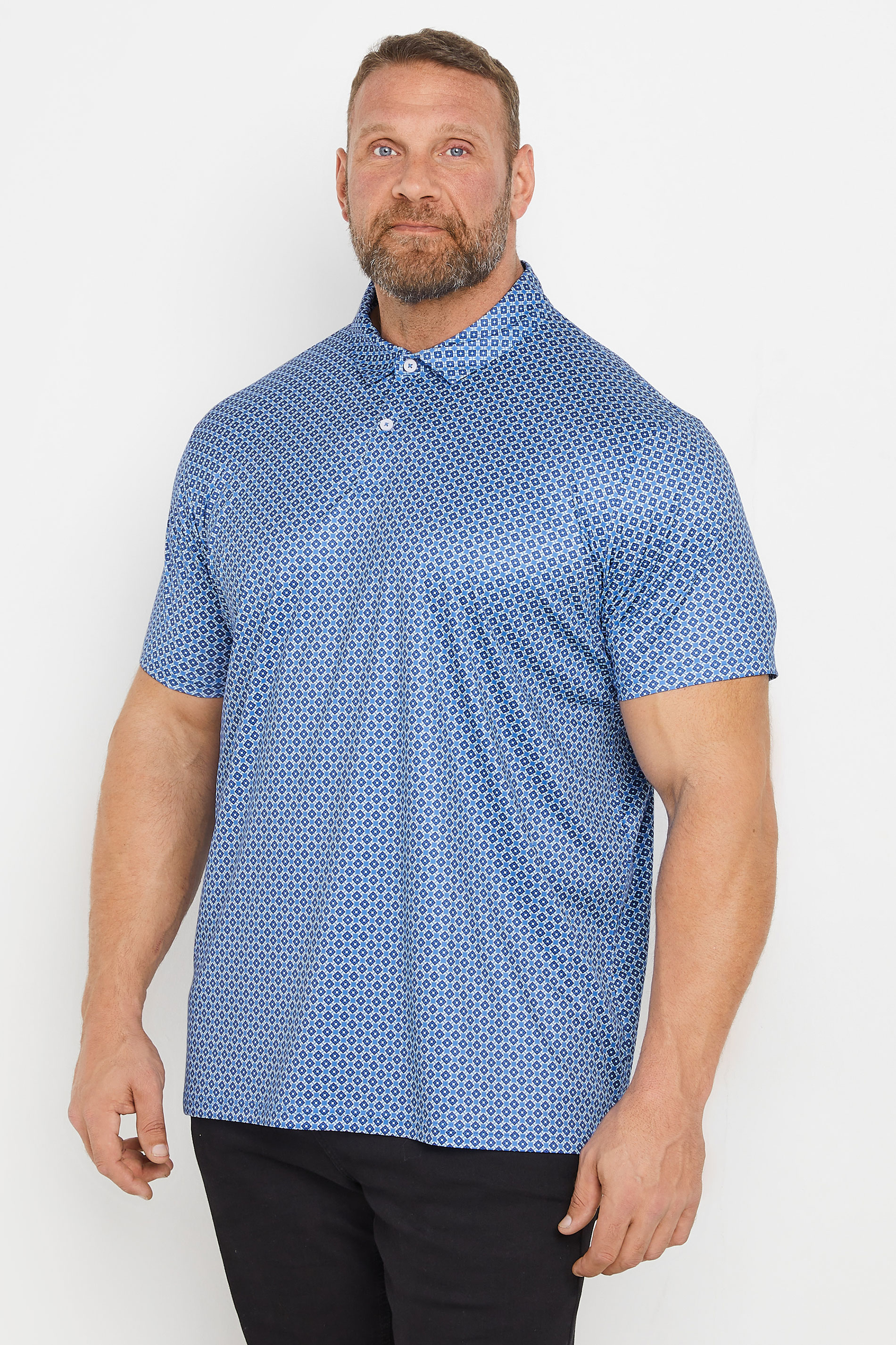 BadRhino Golf Big & Tall Blue Geometric Print Polo Shirt | BadRhino 1