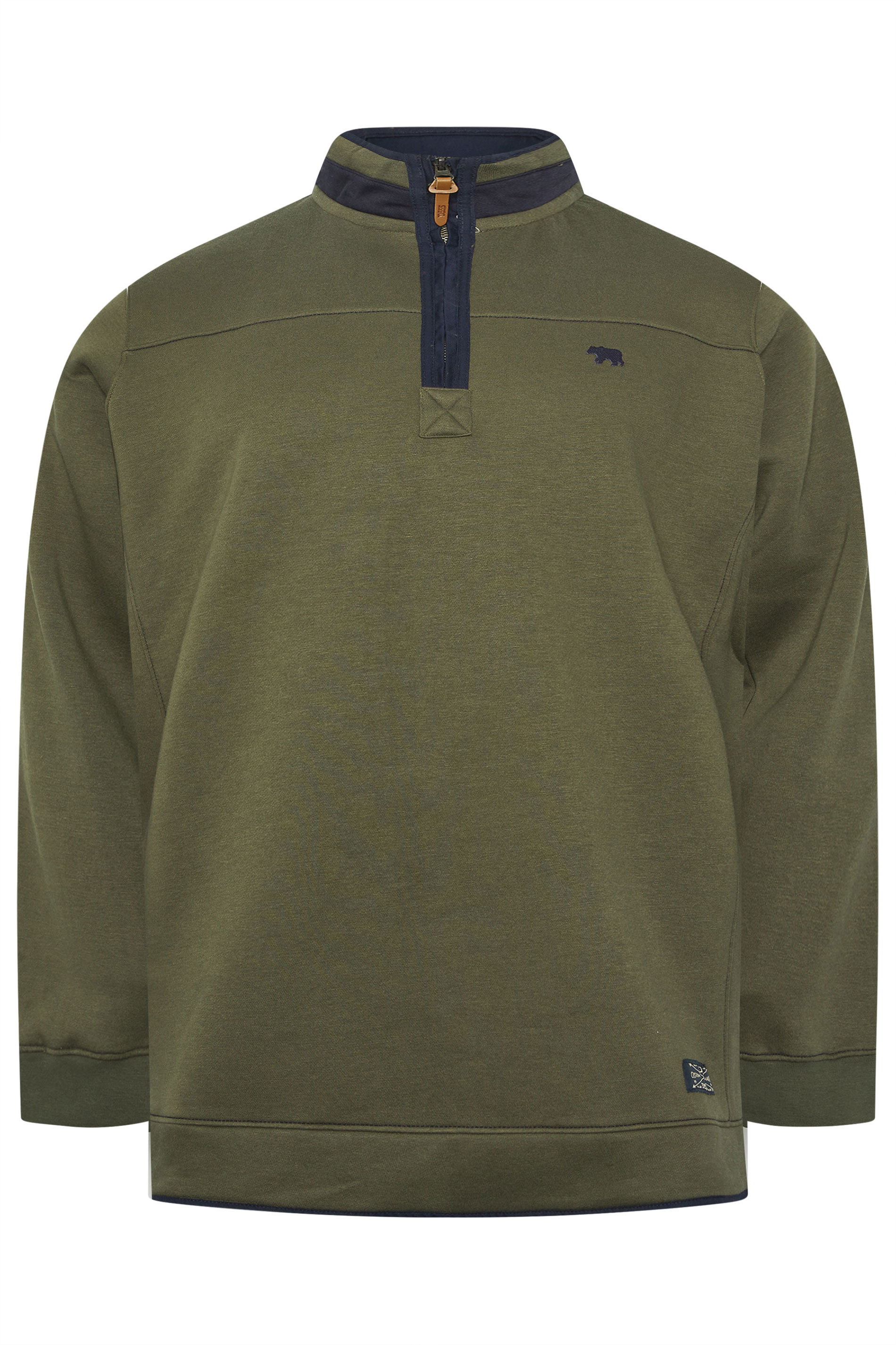 D555 Big & Tall Khaki Green Embroidered Quarter Zip Sweatshirt | BadRhino 4