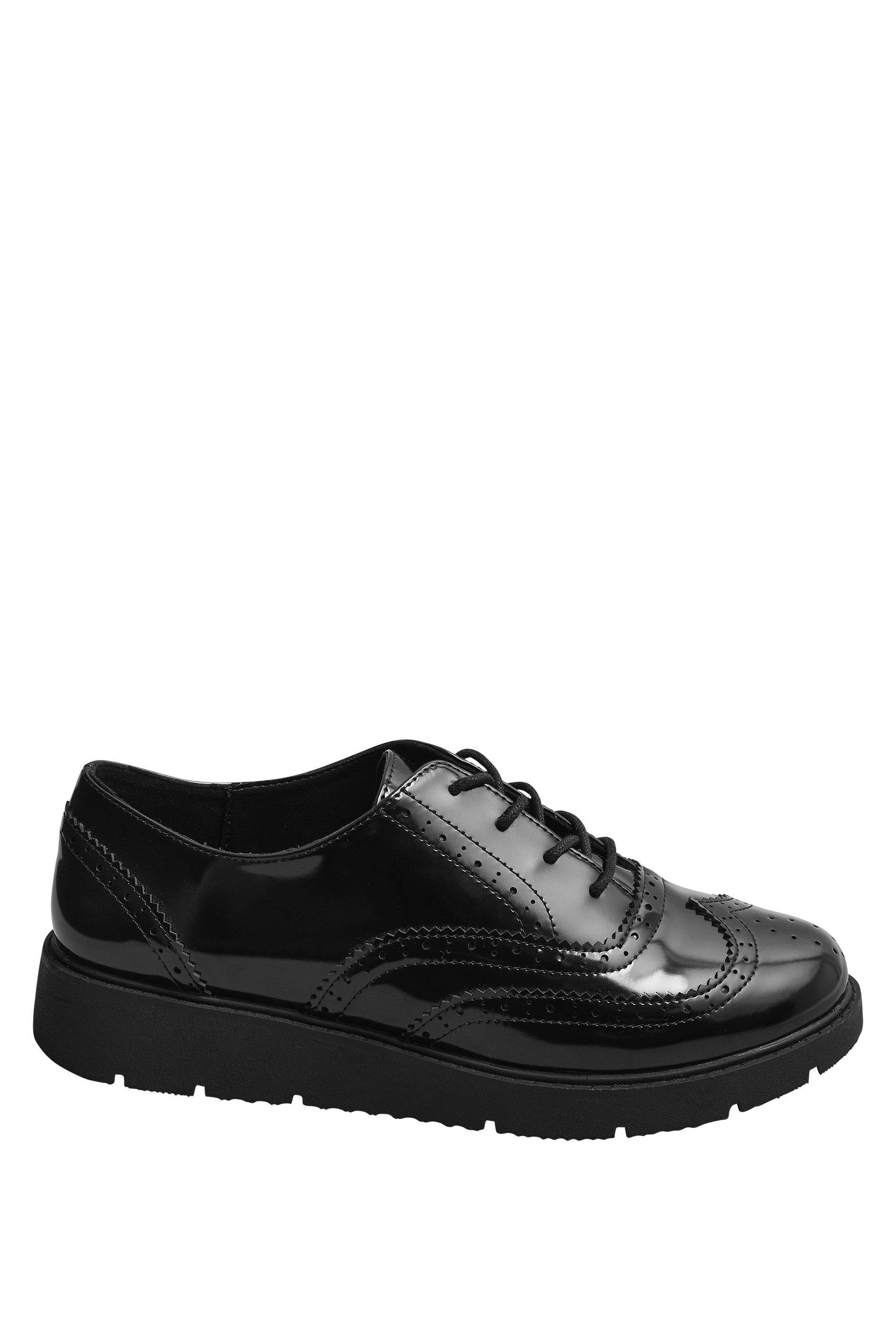 Black Patent Lace Up Brogue Flats In Extra Wide EEE Fit | Yours Clothing 4
