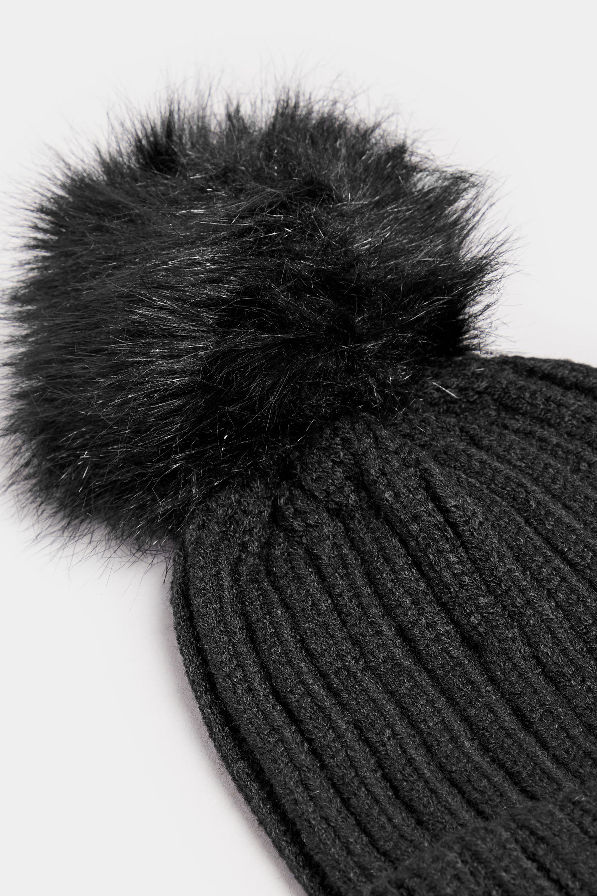 Black Faux Fur Pom Pom Bobble Hat | Yours Clothing 4