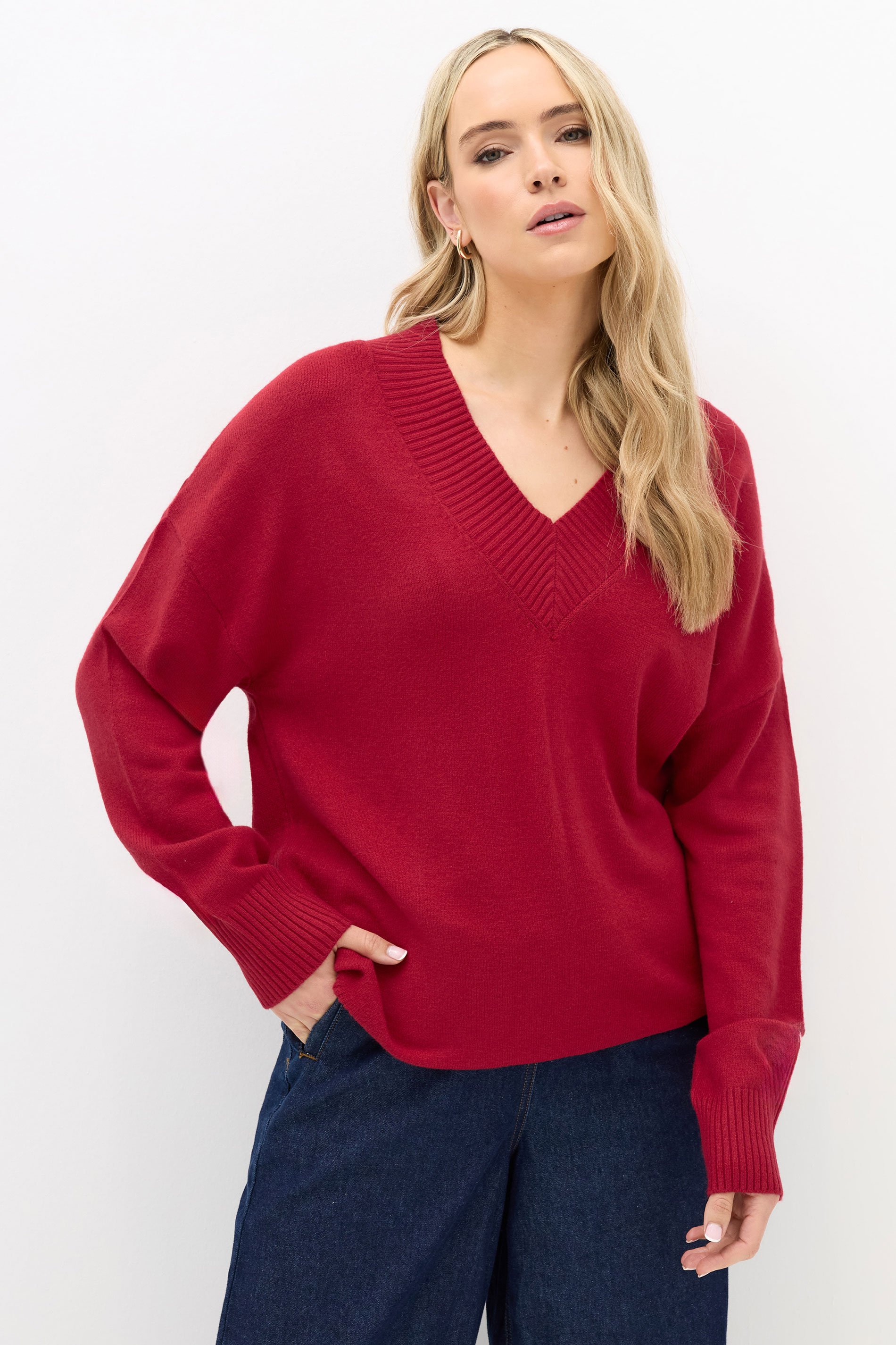 LTS Tall Red Wool V-Neck Jumper | Long Tall Sally 1