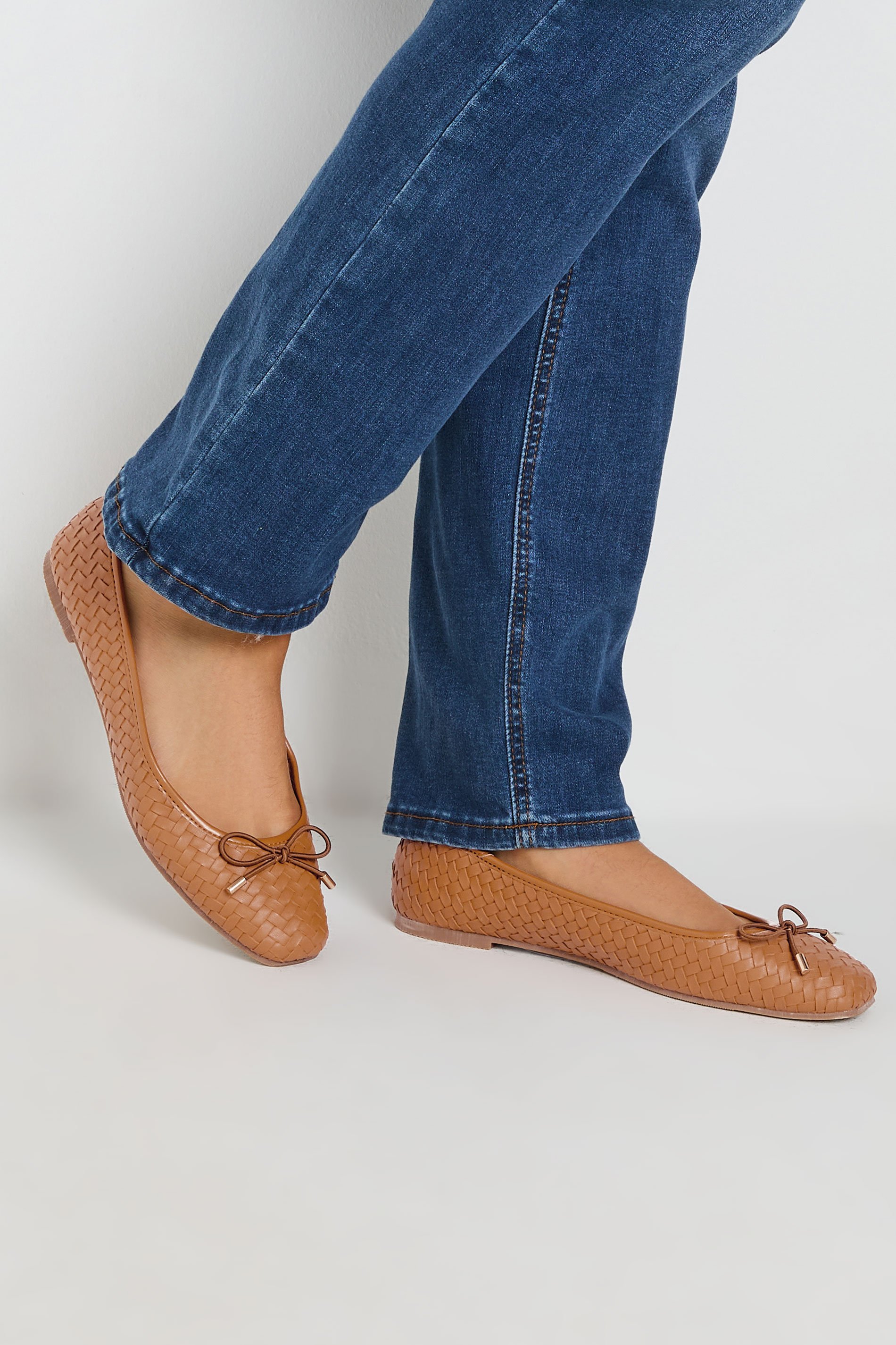 LTS Tan Brown Woven Ballerina Pumps In Standard Fit | Long Tall Sally 1