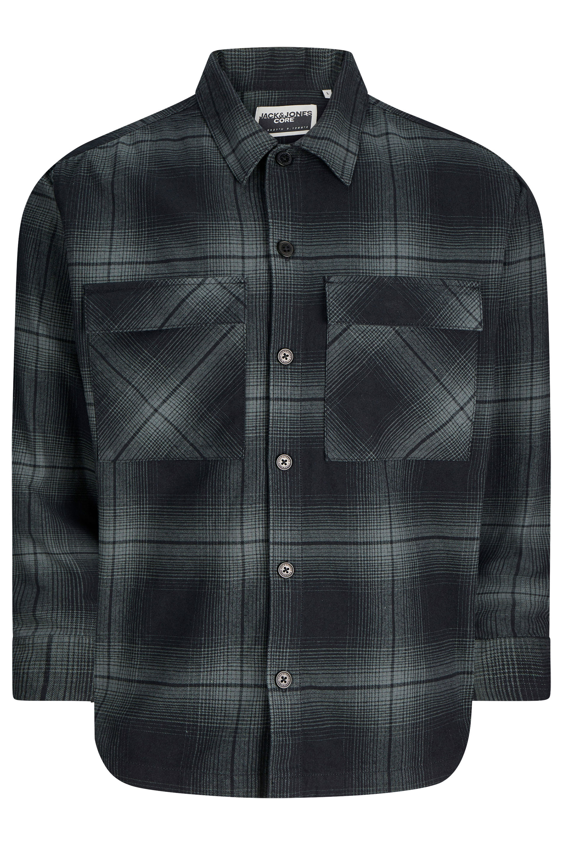 JACK & JONES Big & Tall Grey Check Overshirt | BadRhino 3