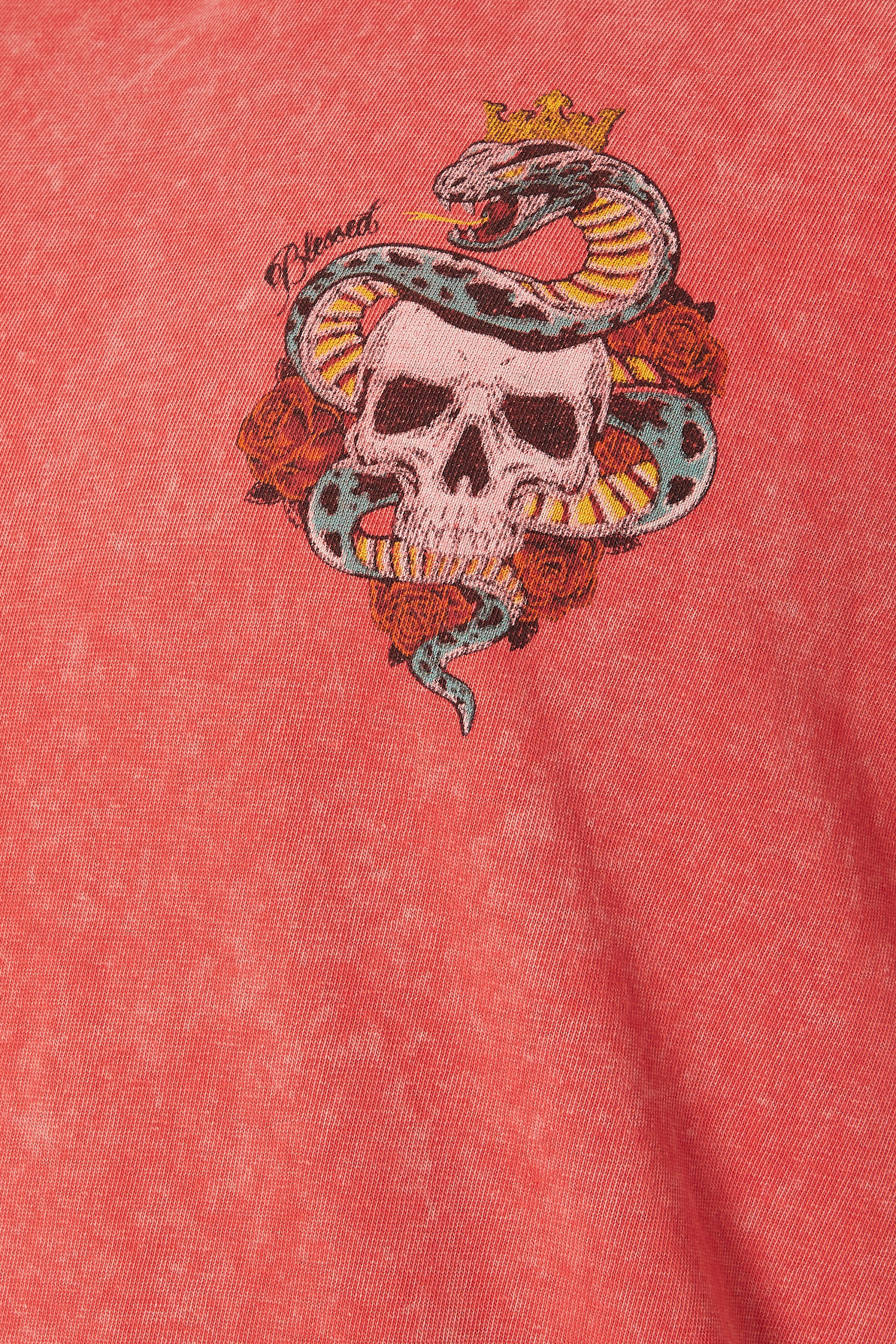 BadRhino Big & Tall Red Acid Wash Skull & Snake Graphic T-Shirt | BadRhino 6