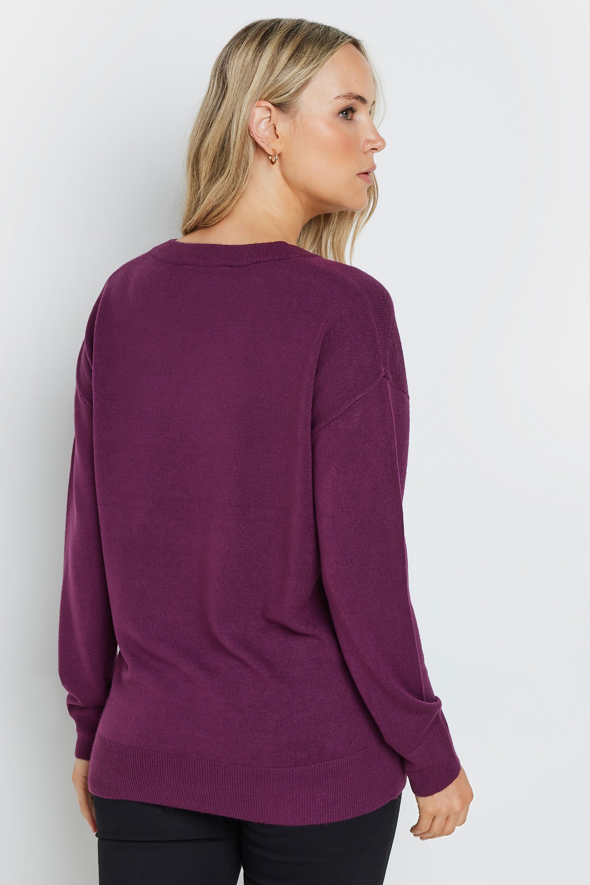 LTS Tall Purple Long Sleeve V-Neck Jumper | Long Tall Sally 3