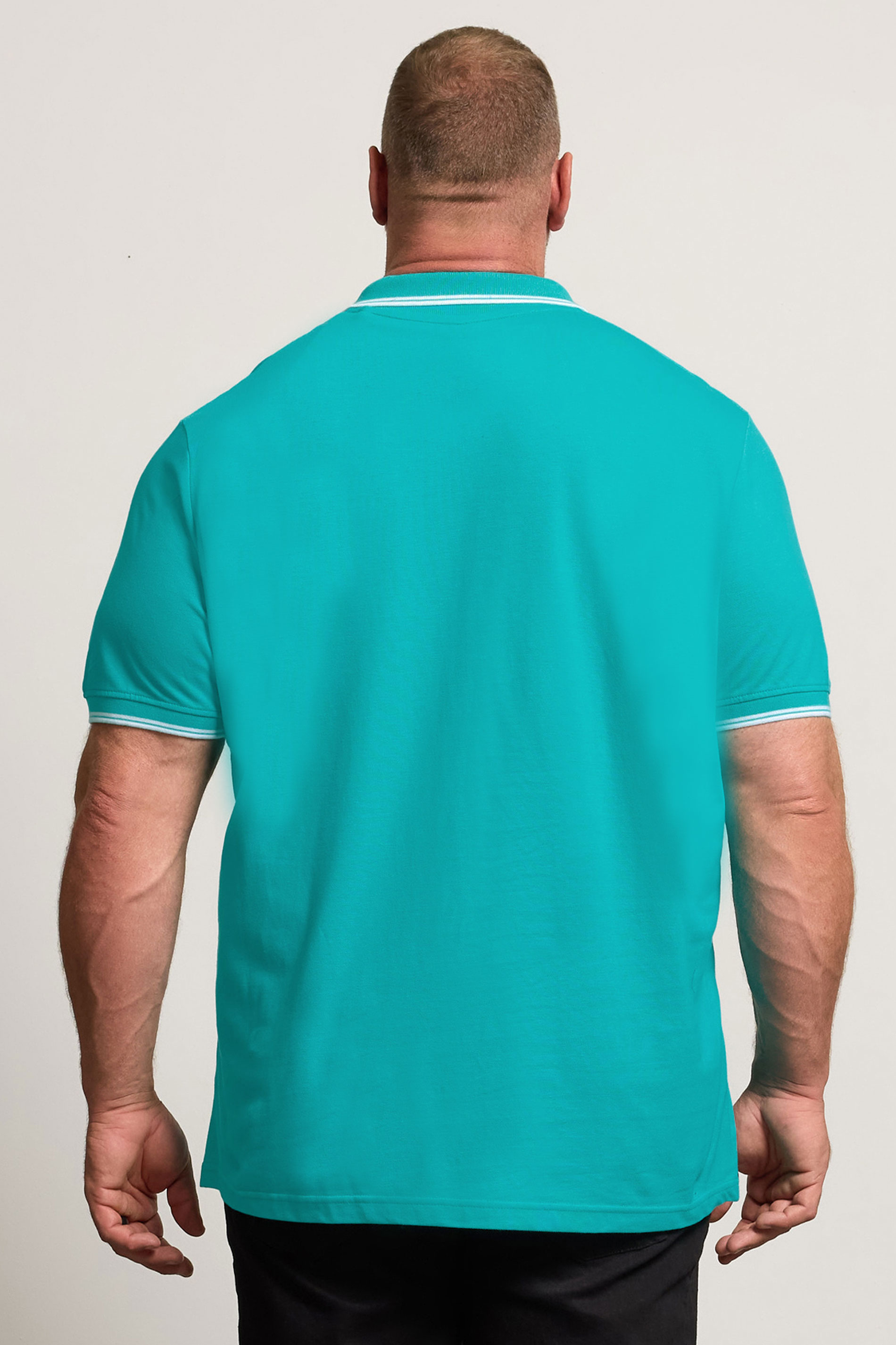 BadRhino Big & Tall Teal Blue & White Tipped Polo Shirt | BadRhino 3