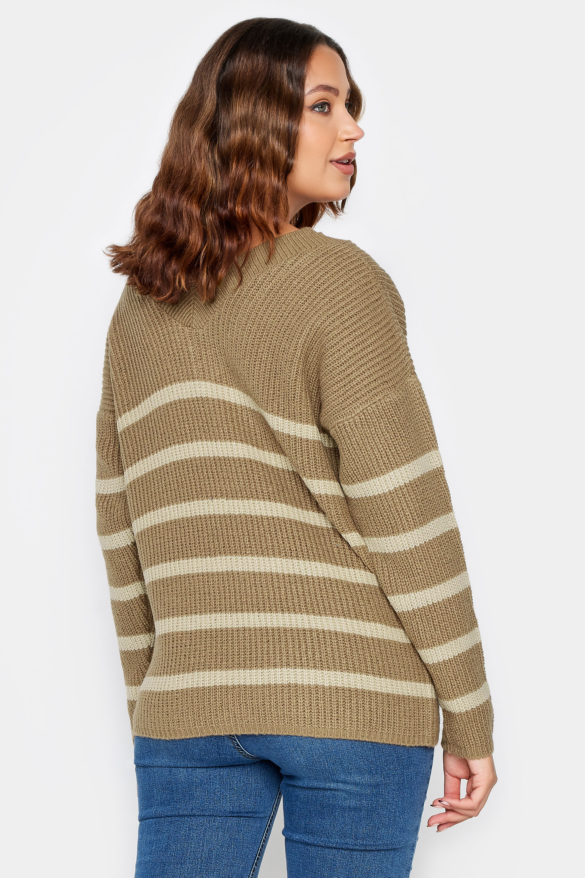 LTS Tall Womens Brown V-Neck Stripe Jumper | Long Tall Sally