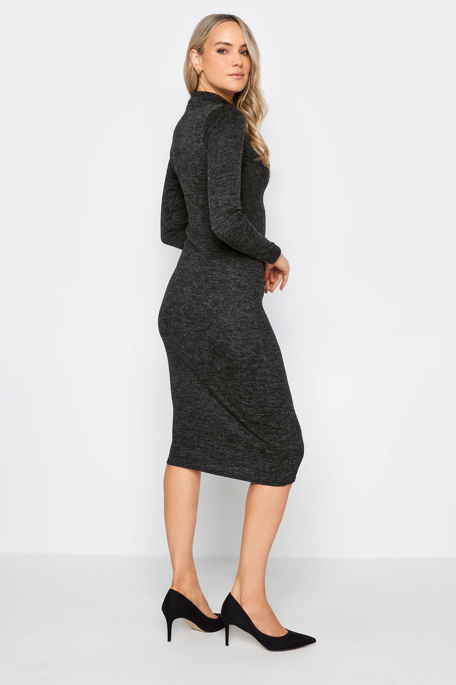 LTS Tall Women's Charcoal Grey Ruched Midi Dress | Long Tall Sally  3