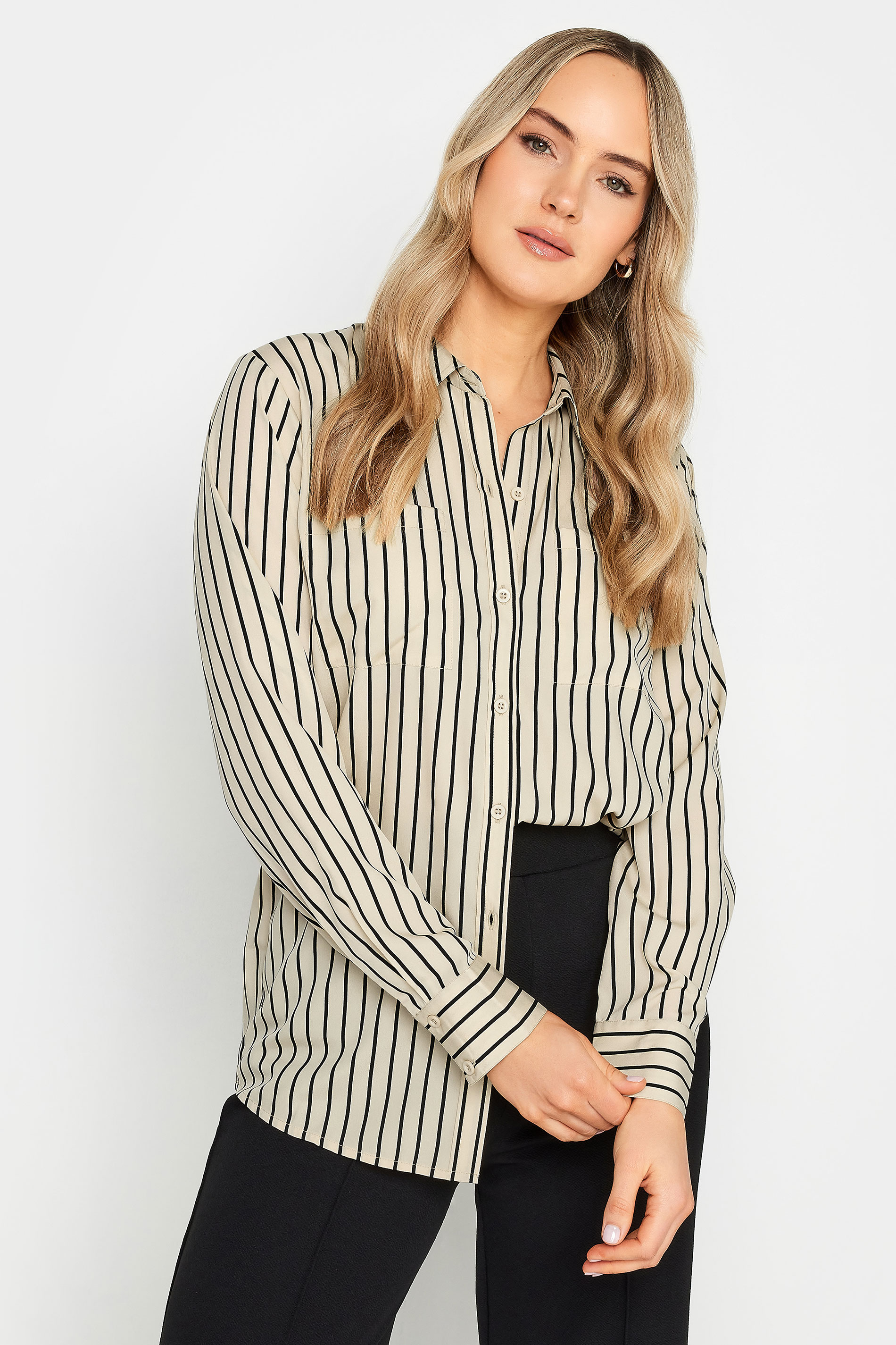 LTS Tall Womens Beige Brown Stripe Longline Shirt | Long Tall Sally  1