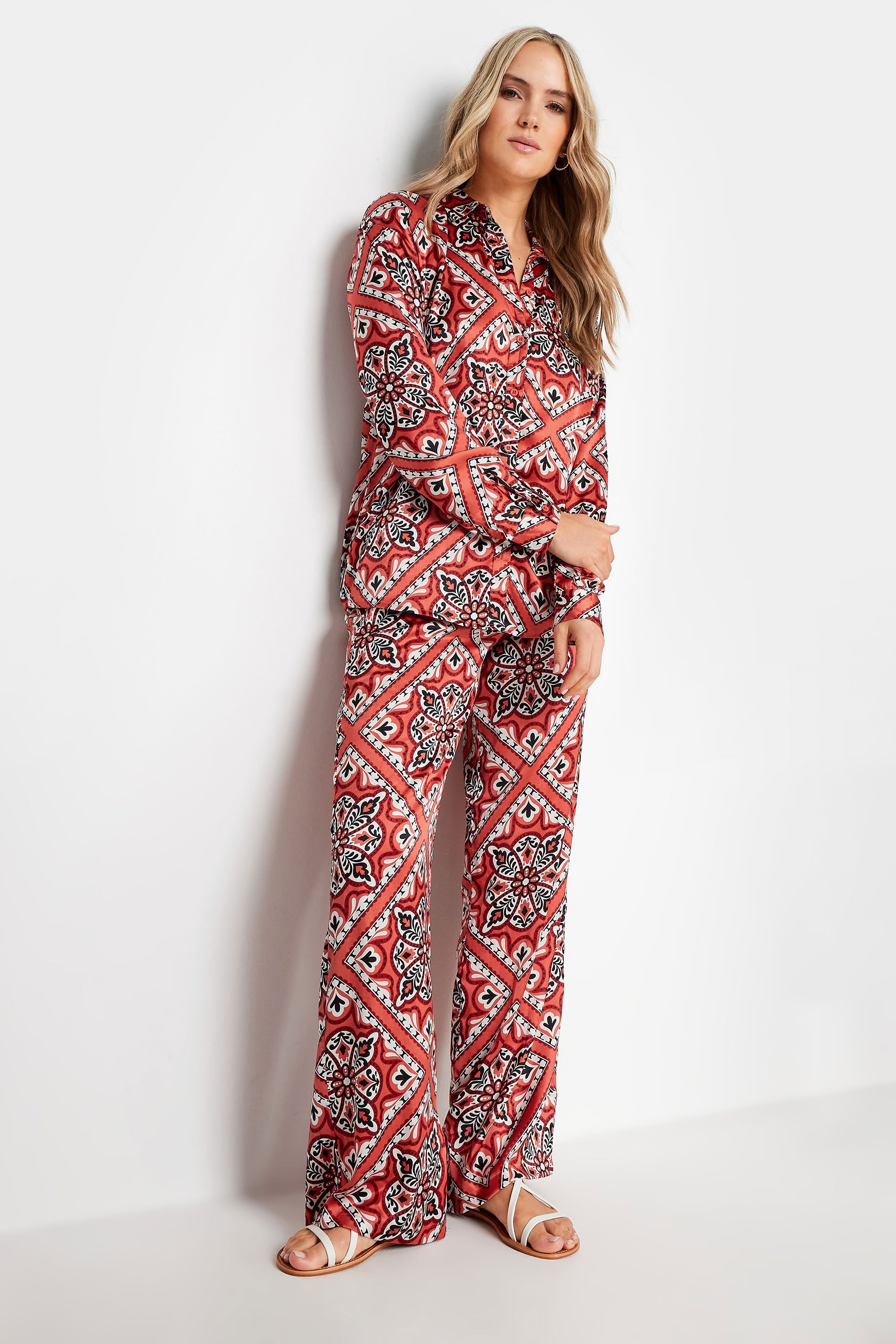 LTS Tall Rust Brown Tile Print Long Sleeve Shirt | Long Tall Sally 4