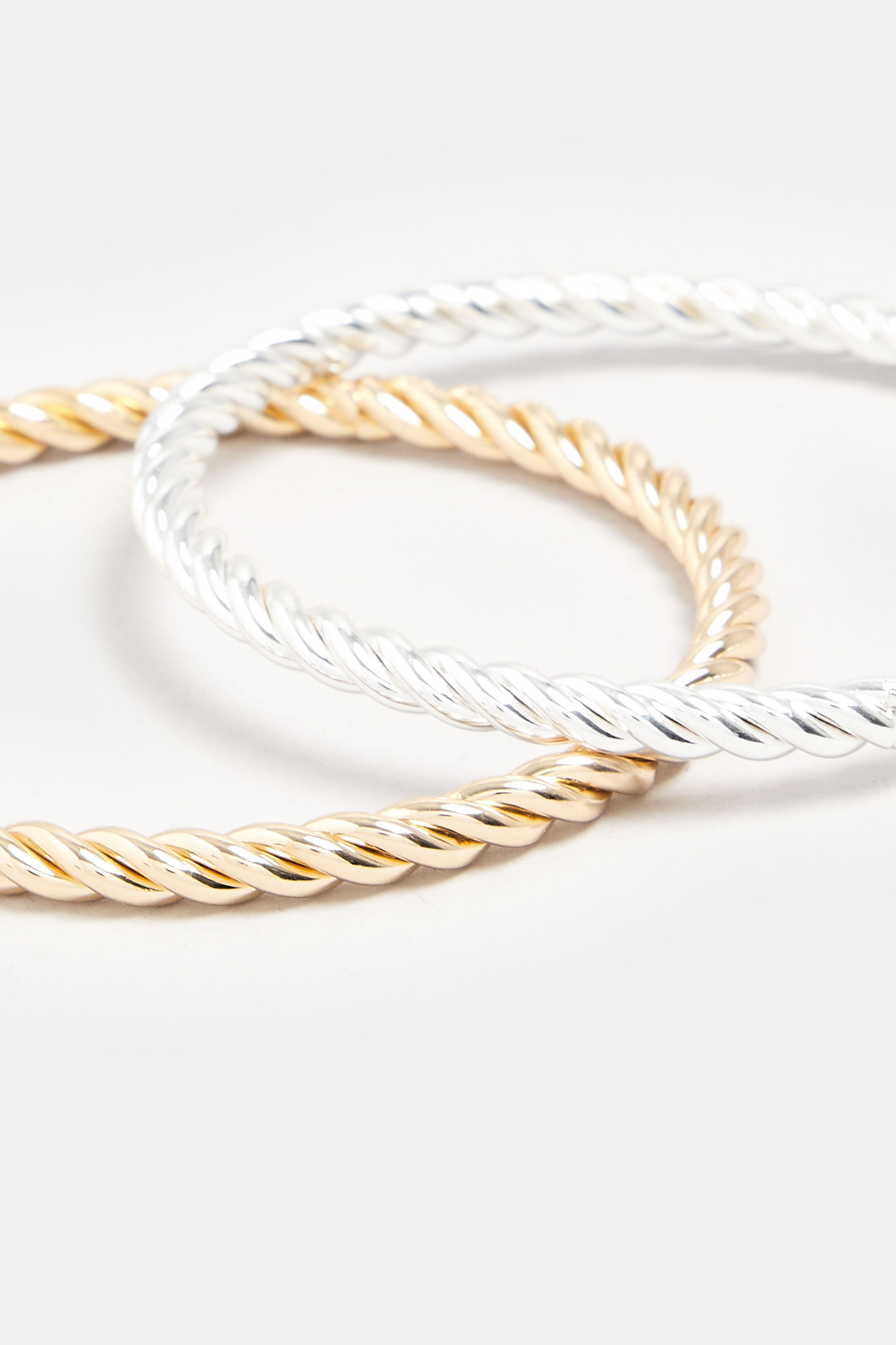 2 PACK Silver & Gold Tone Twist Bangle Set | Yours Clothing 3