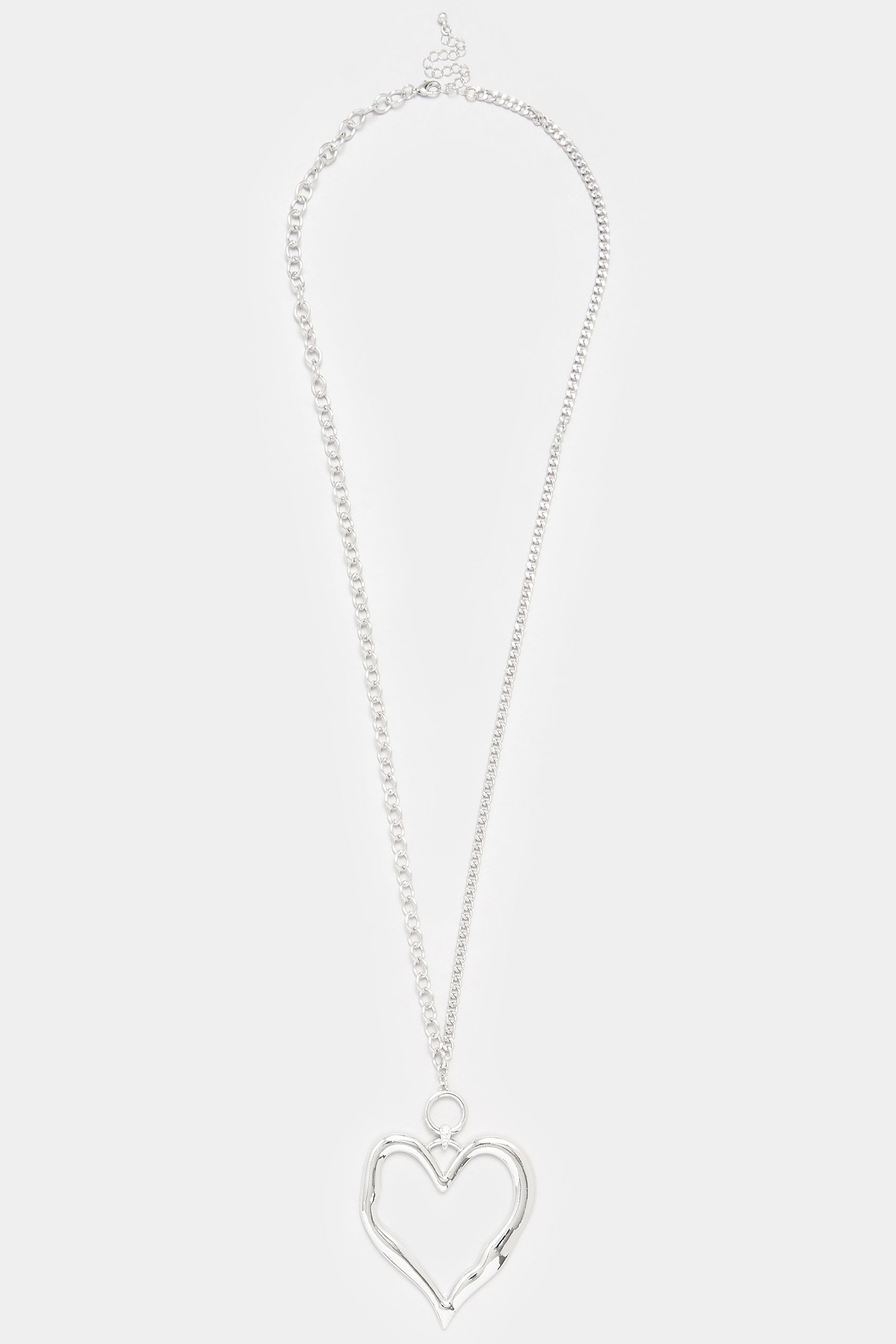 Silver Tone Heart Mixed Chain Long Necklace | Yours Clothing 2