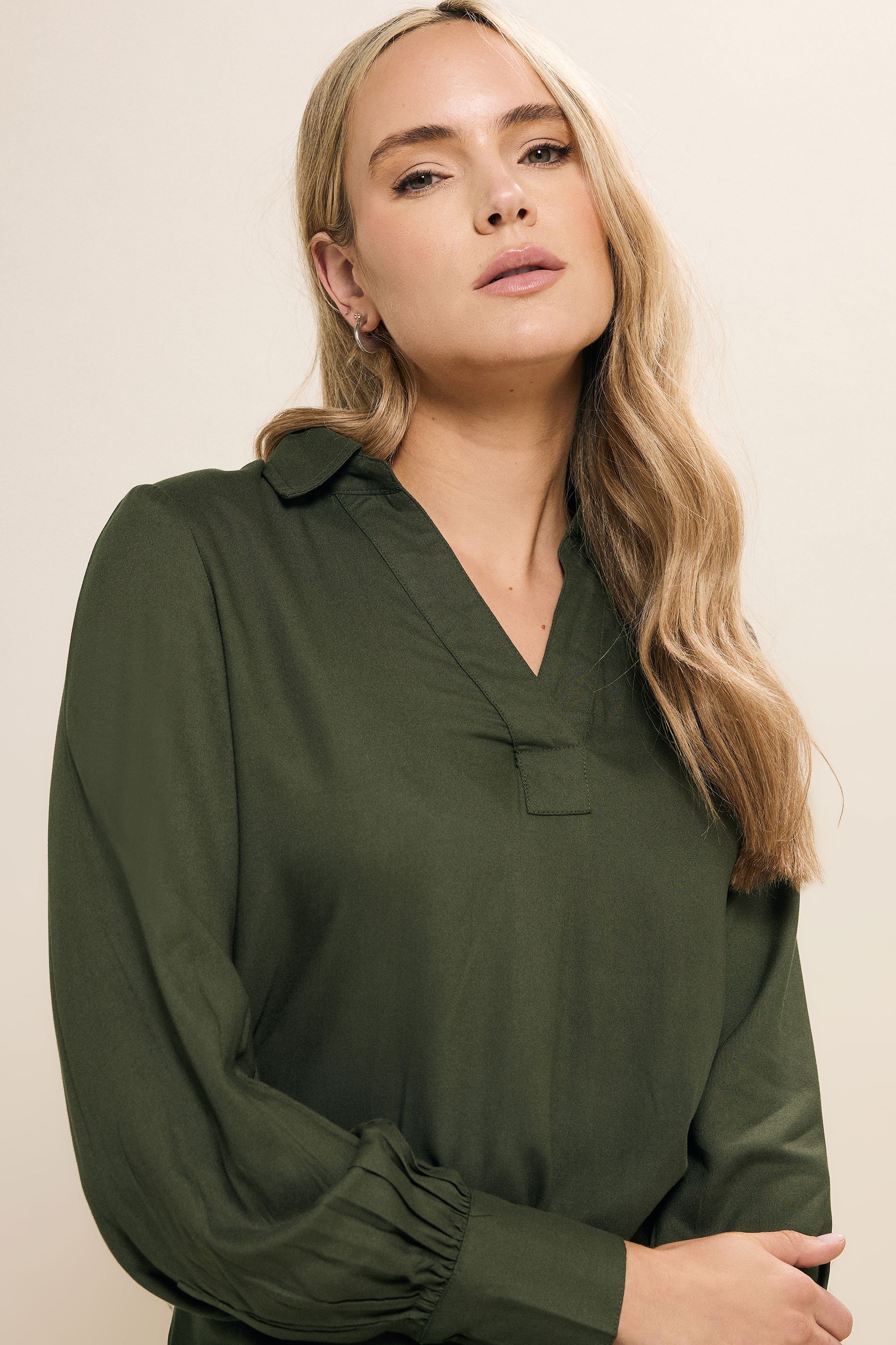 LTS Tall Olive Green Open Collar Shirt | Long Tall Sally 1