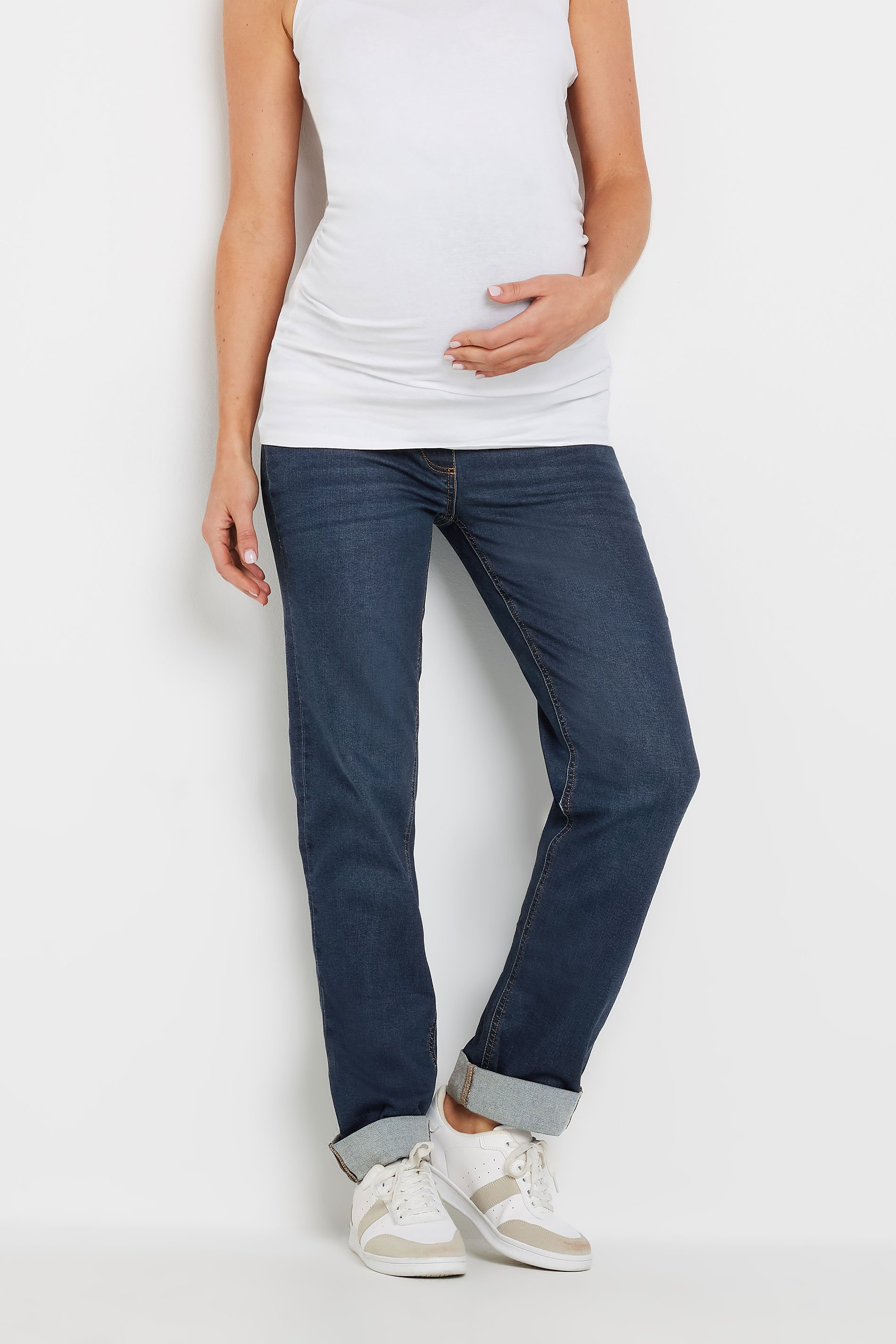 LTS Tall Maternity Dark Blue Turn Up Straight Leg Jeans | Long Tall Sally 2
