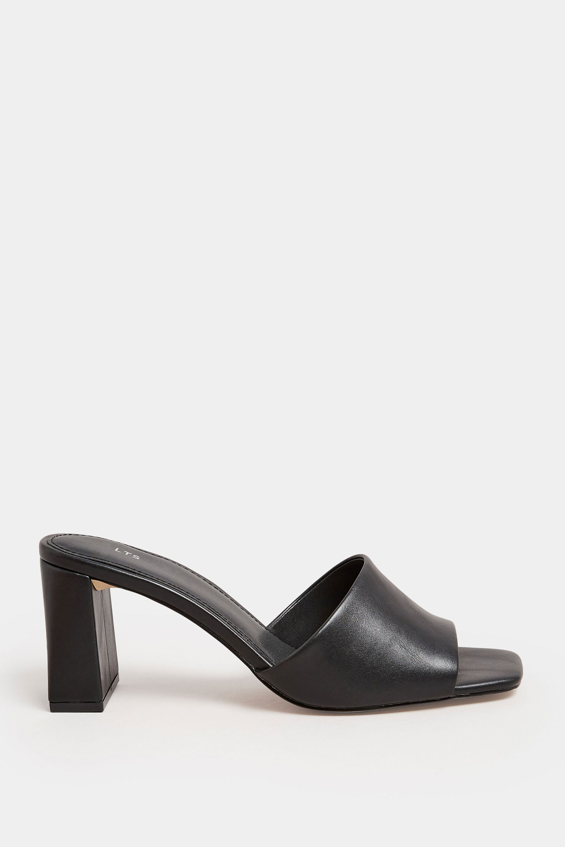 LTS Black Faux Leather Block Heel Mules In Standard Fit | Long Tall Sally 3