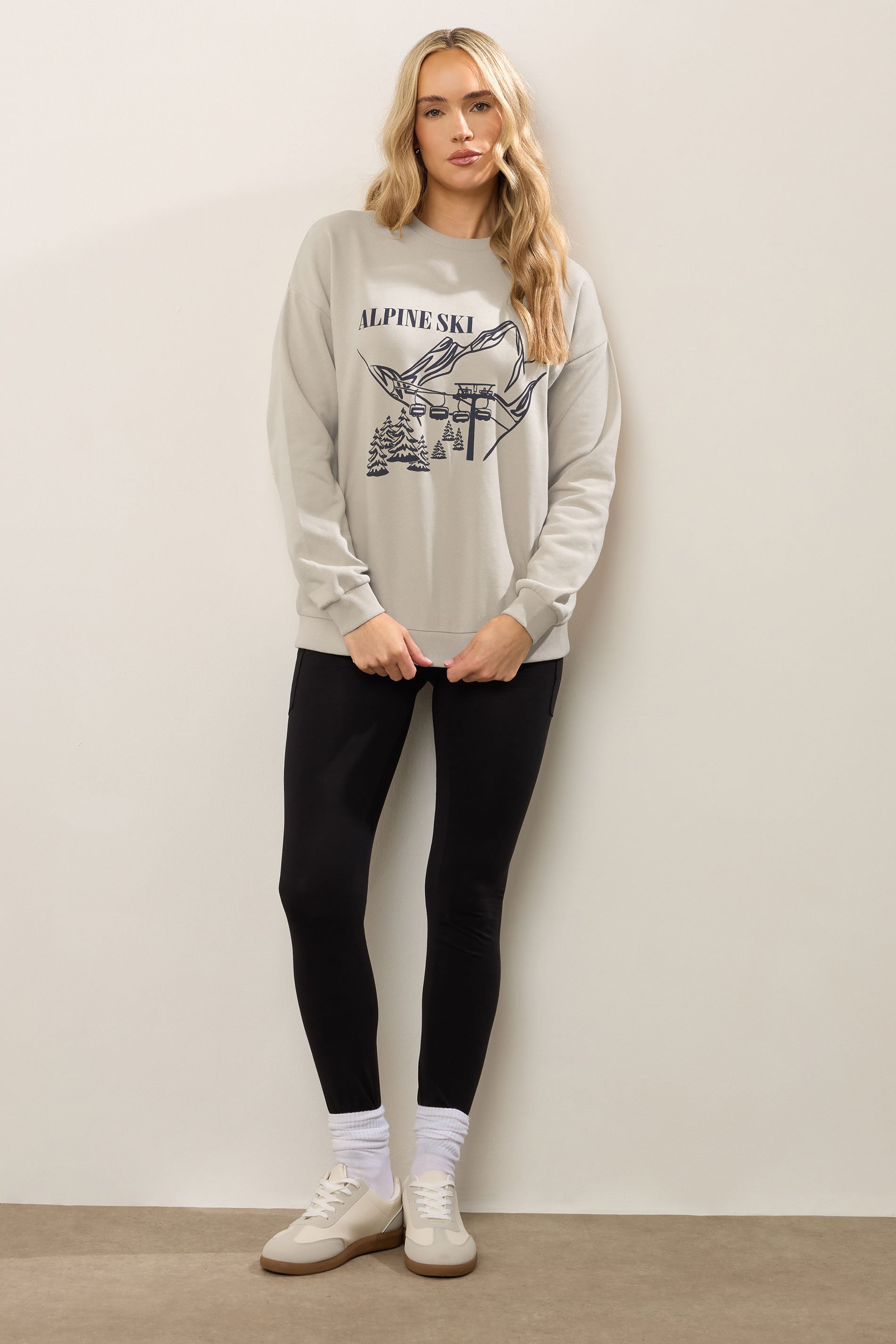 LTS Tall Stone Brown 'Alpine Ski' Slogan Sweatshirt | Long Tall Sally 3