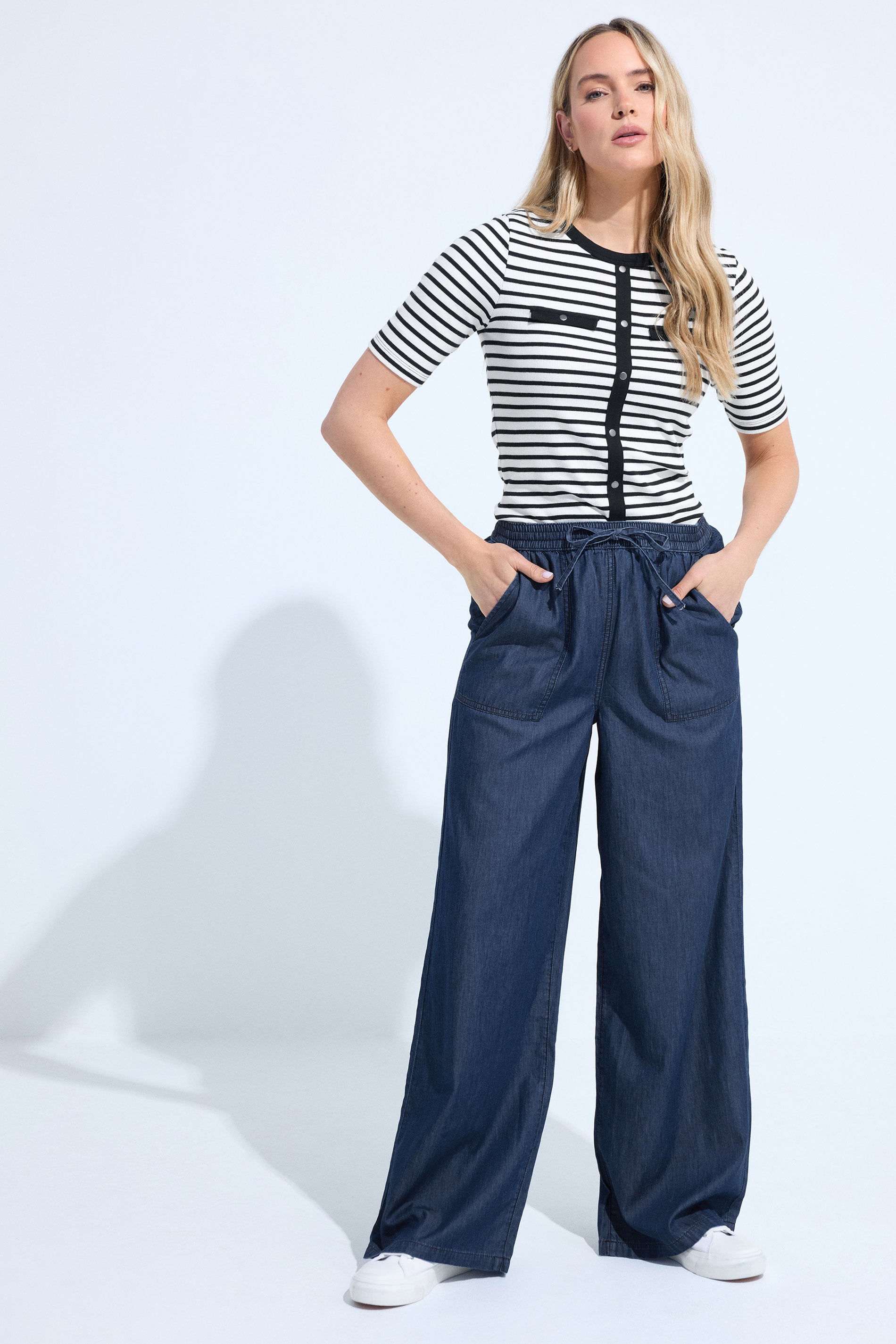 LTS Tall Women's Dark Blue Pull On Cotton Wide Leg Jeans | Long Tall Sally 3