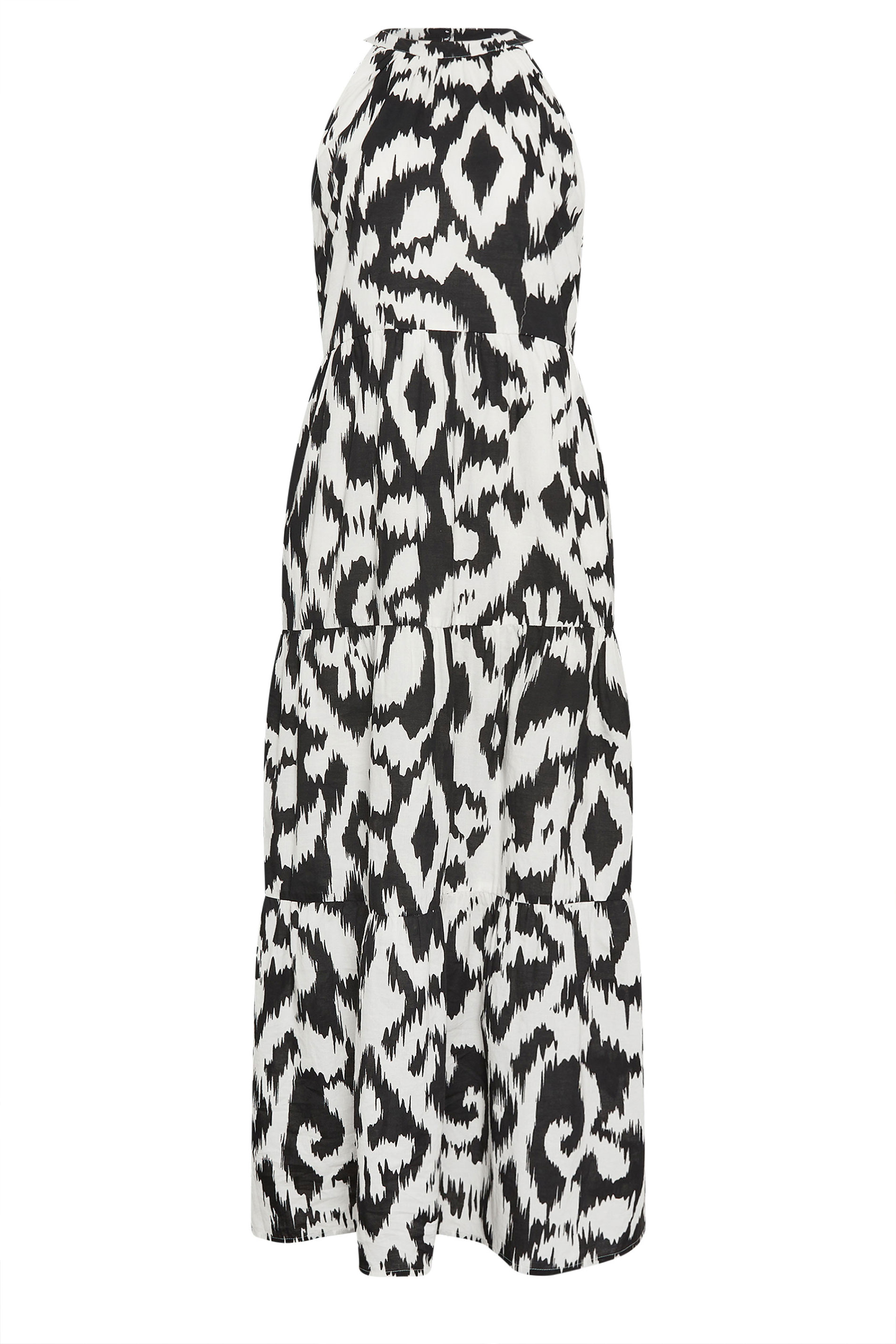 LTS Tall Black & White Cotton Abstract Print Halterneck Dress| Long Tall Sally 7