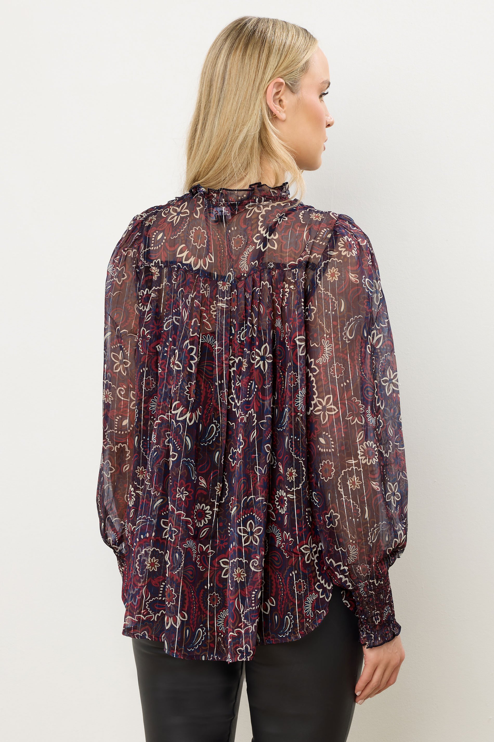LTS Tall Dark Red Paisley Frill Neck Blouse | Long Tall Sally 4