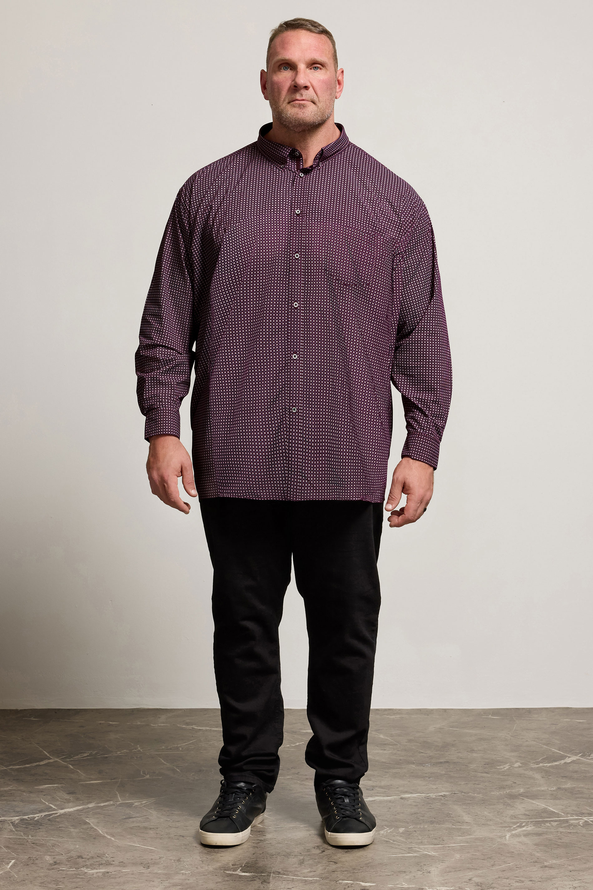 KAM Big & Tall Navy Blue Long Sleeve Gingham Shirt | BadRhino 2