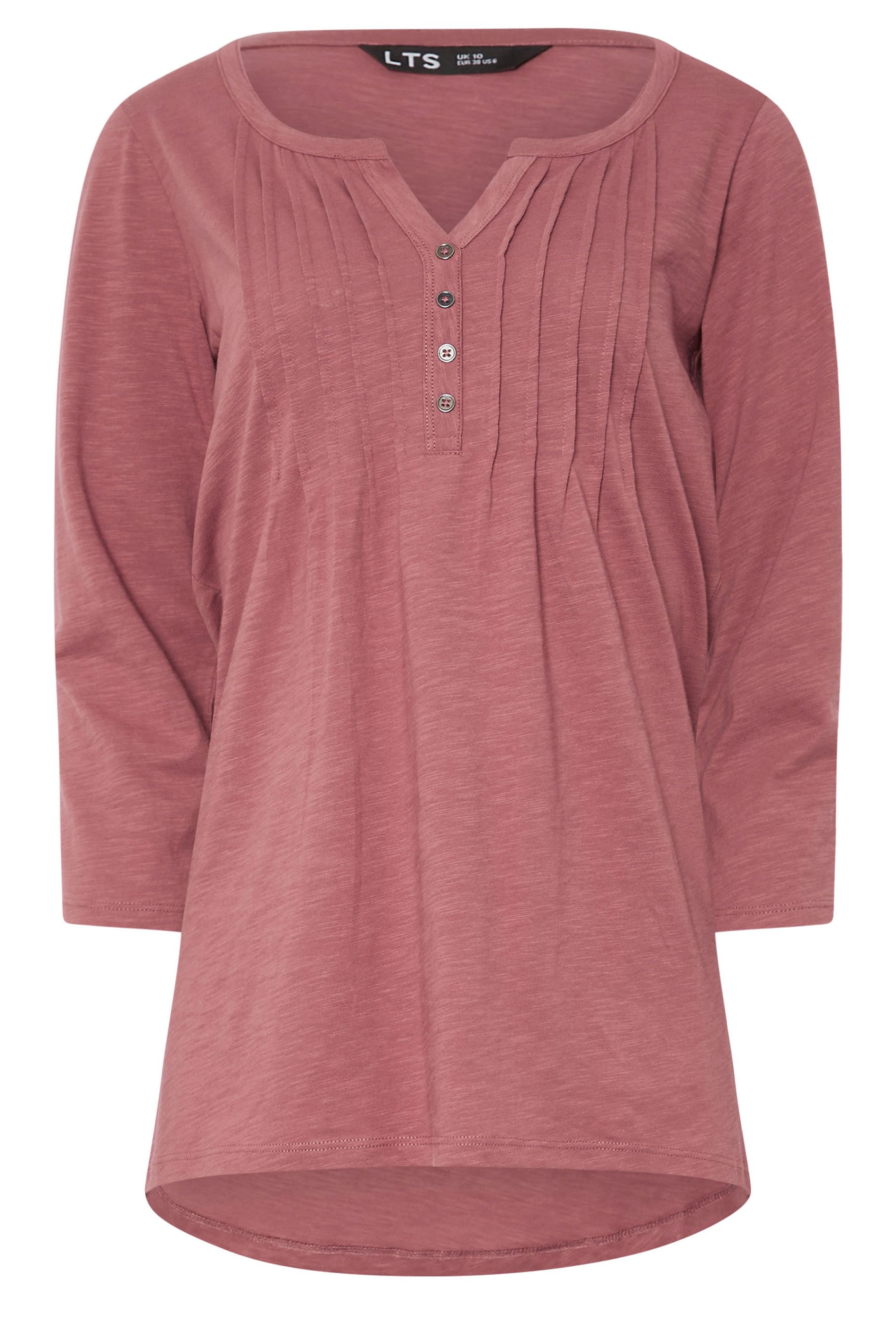 LTS Tall 2 PACK Green & Blush Pink Henley Tops | Long Tall Sally 9