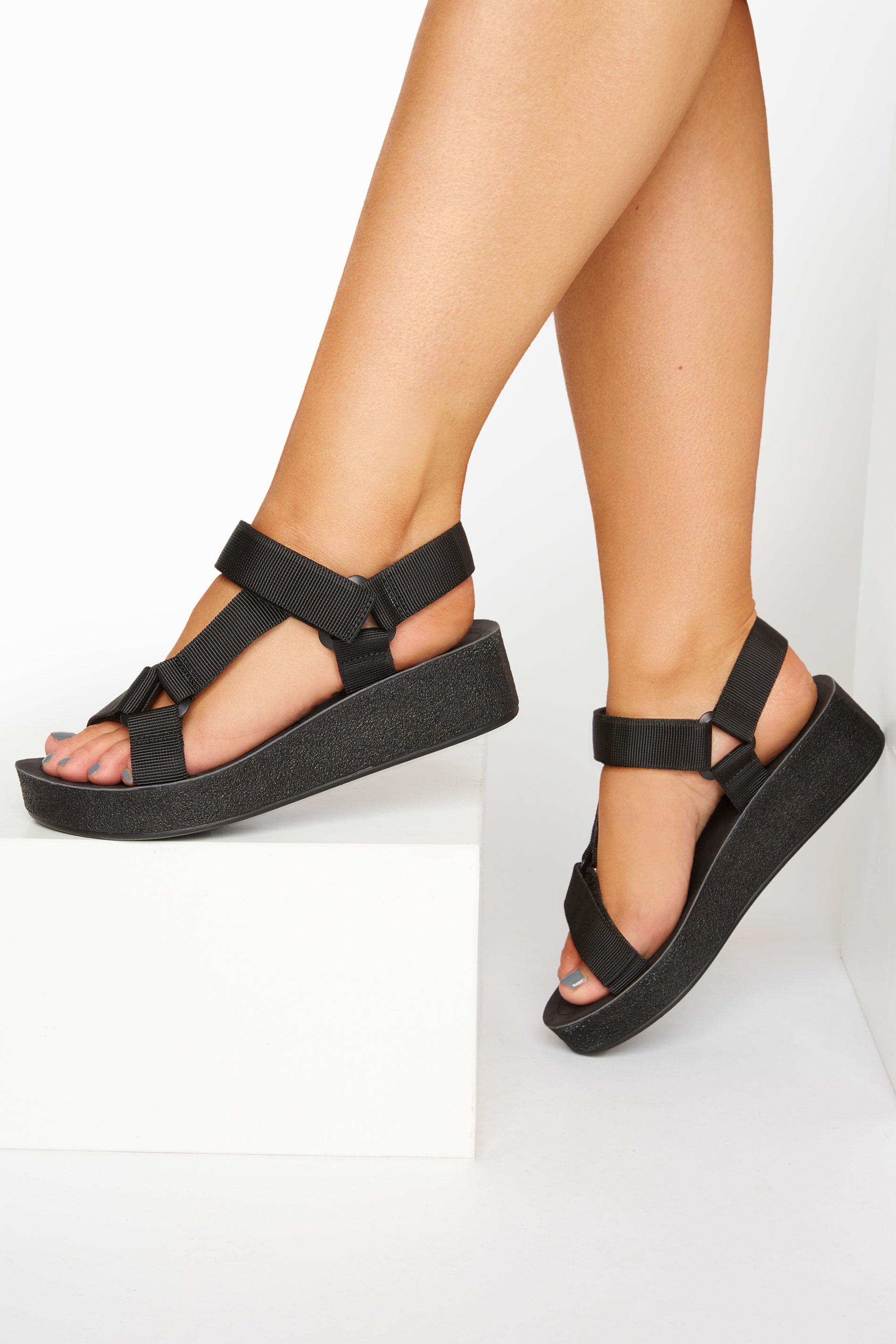 LIMITED COLLECTION Black Sporty Mid Platform Sandals In Extra Wide Fit | Yours Clothing 1