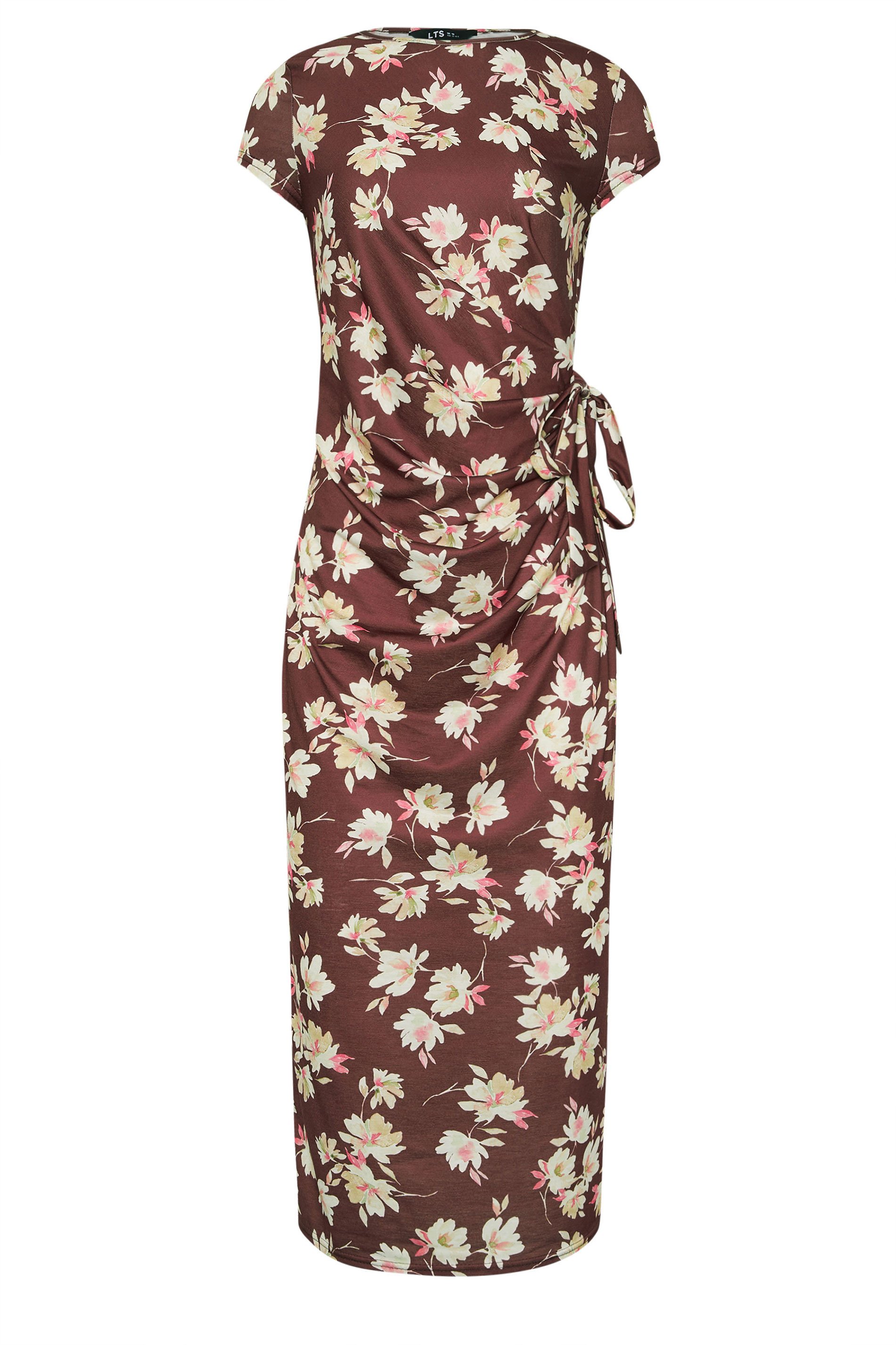 LTS Tall Dark Red Floral Ruched Tie Midi Dress | Long Tall Sally 5