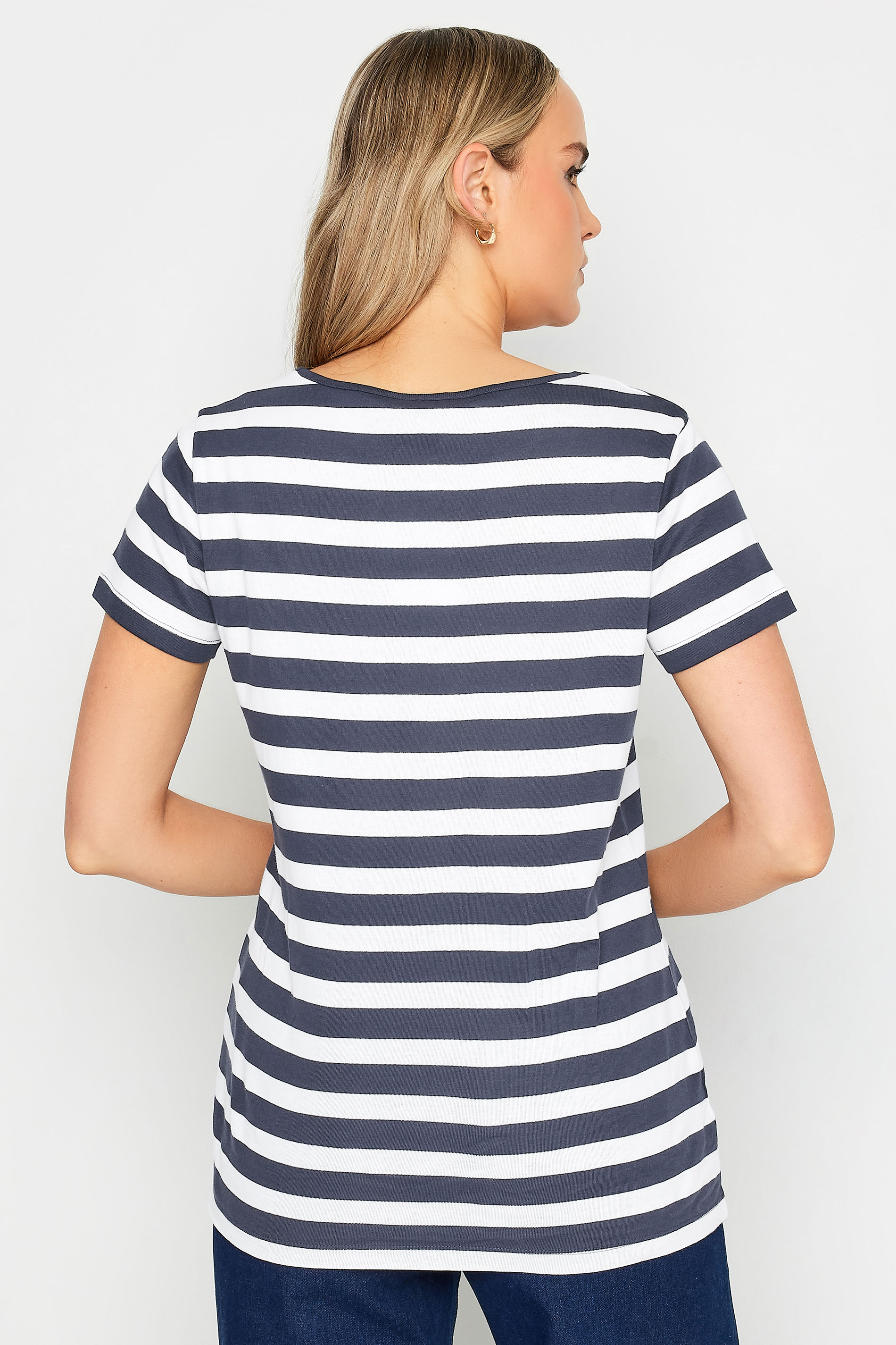 LTS Tall Womens Navy Blue Stripe Crew Neck T-Shirt | Long Tall Sally 3