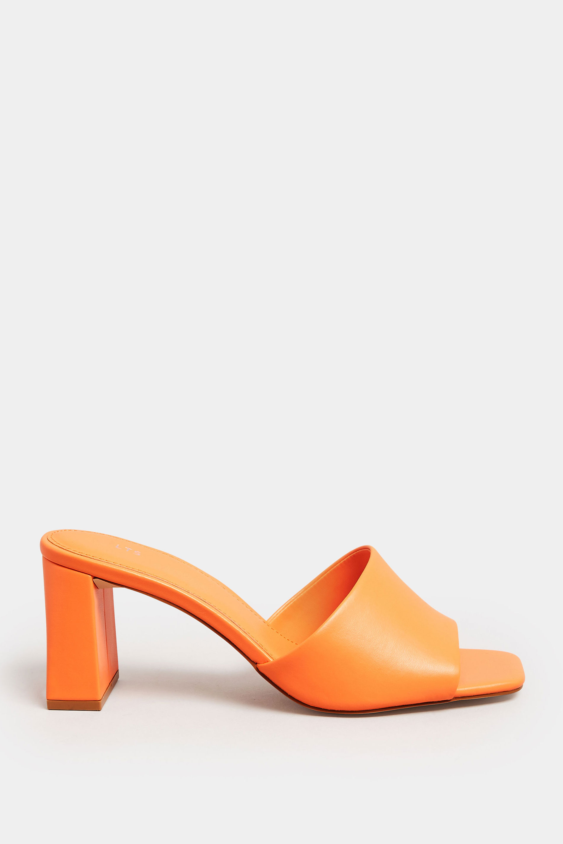 LTS Orange Faux Leather Block Heel Mules In Standard Fit | Long Tall Sally 3
