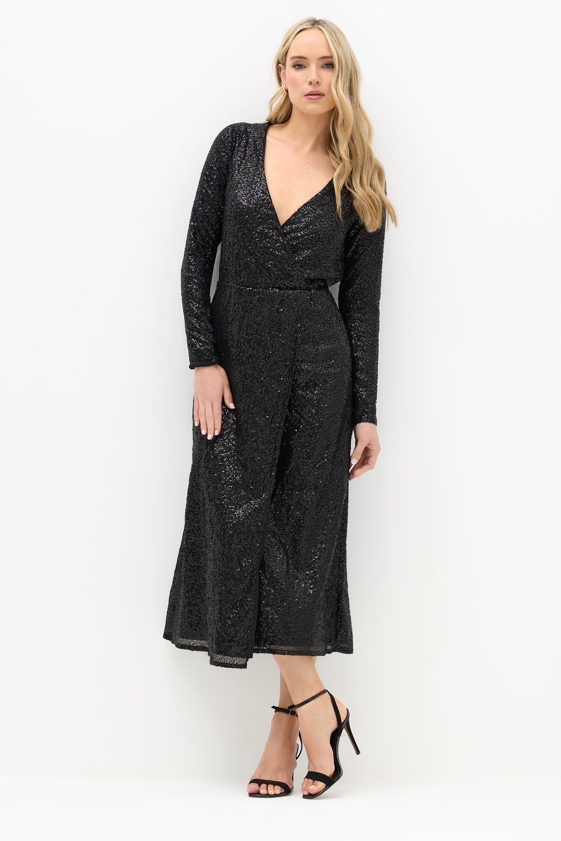 LTS Tall Black Sequin Wrap Midaxi Dress | Long Tall Sally 2