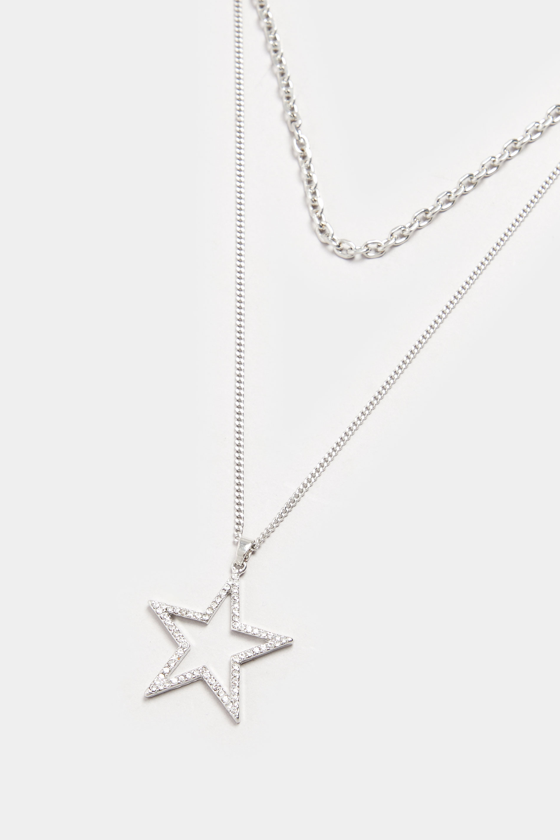 Silver Tone Double Layer Star Pendant Necklace | Yours Clothing  3