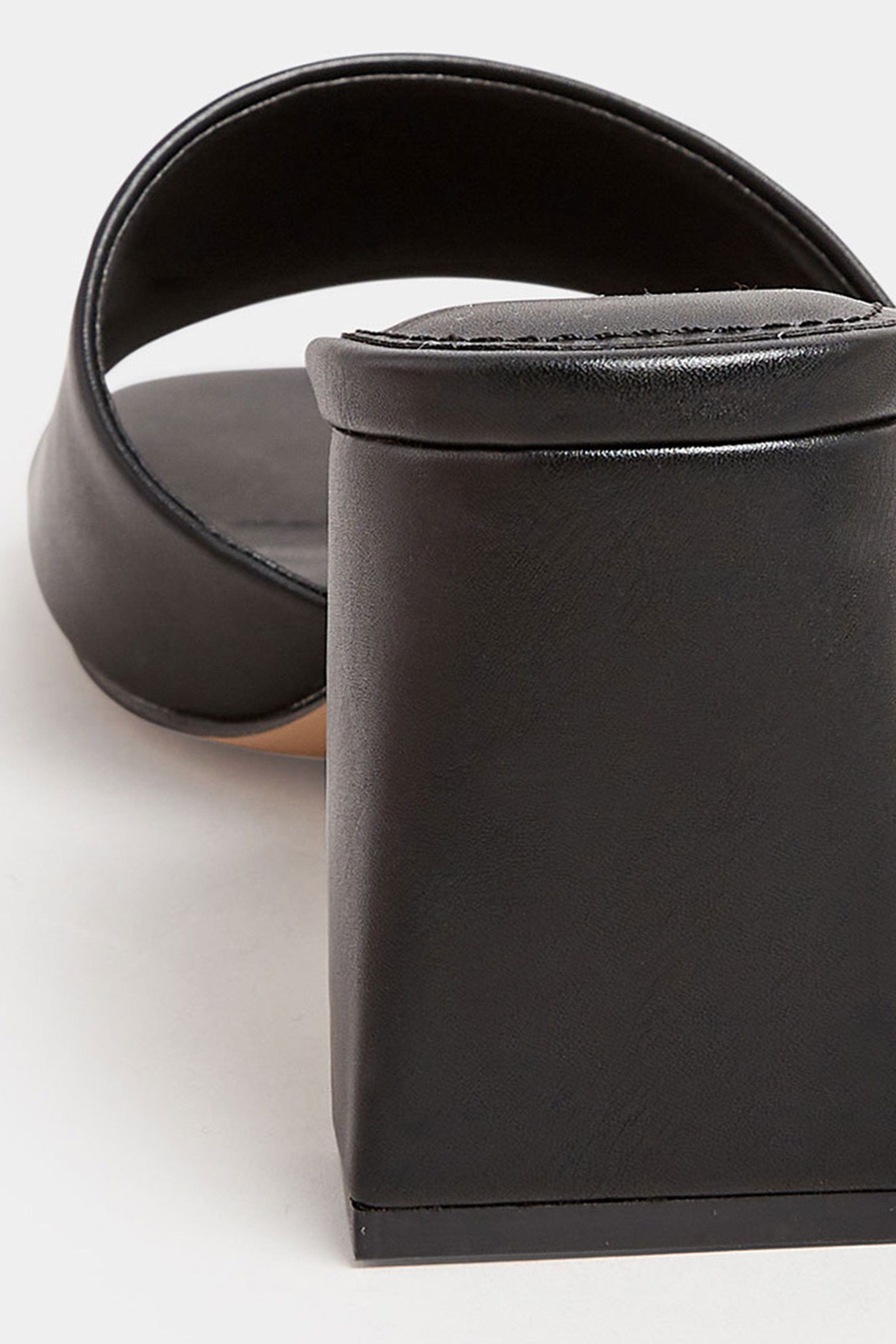 LTS Black Faux Leather Block Heel Mules In Standard Fit